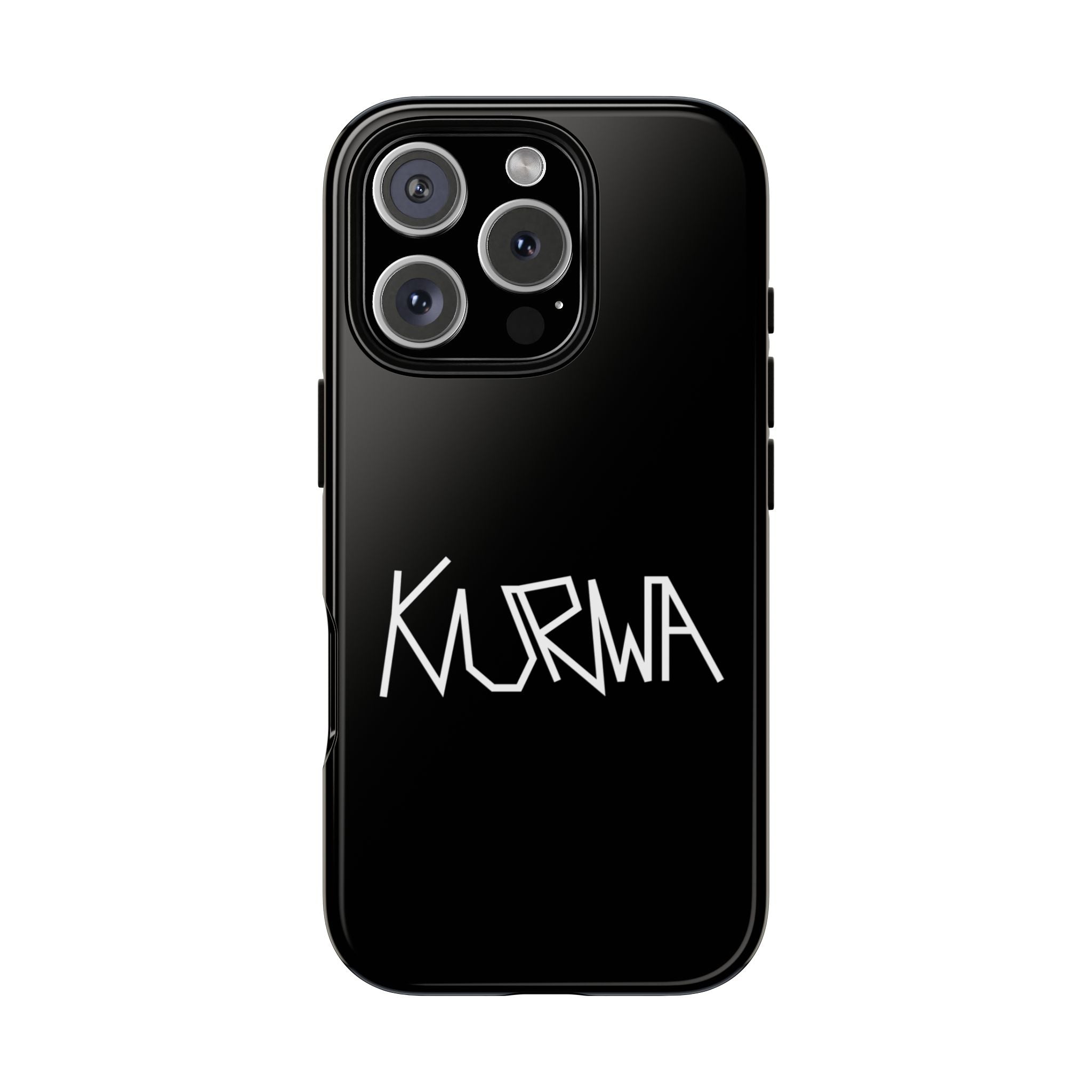 Etui na telefon - minimalistyczne czarne etui „KURWA” w stylu graffiti