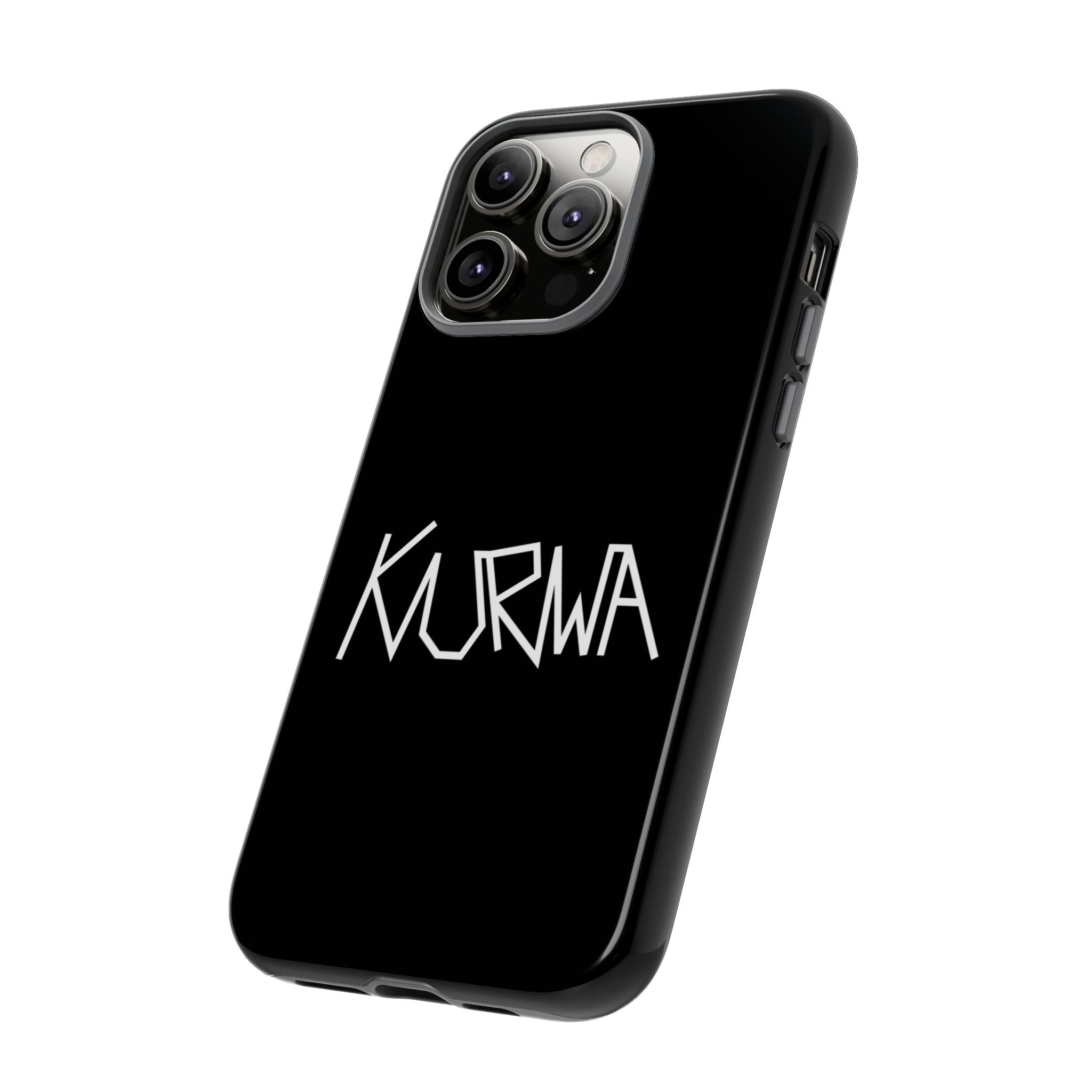 Etui na telefon - minimalistyczne czarne etui „KURWA” w stylu graffiti