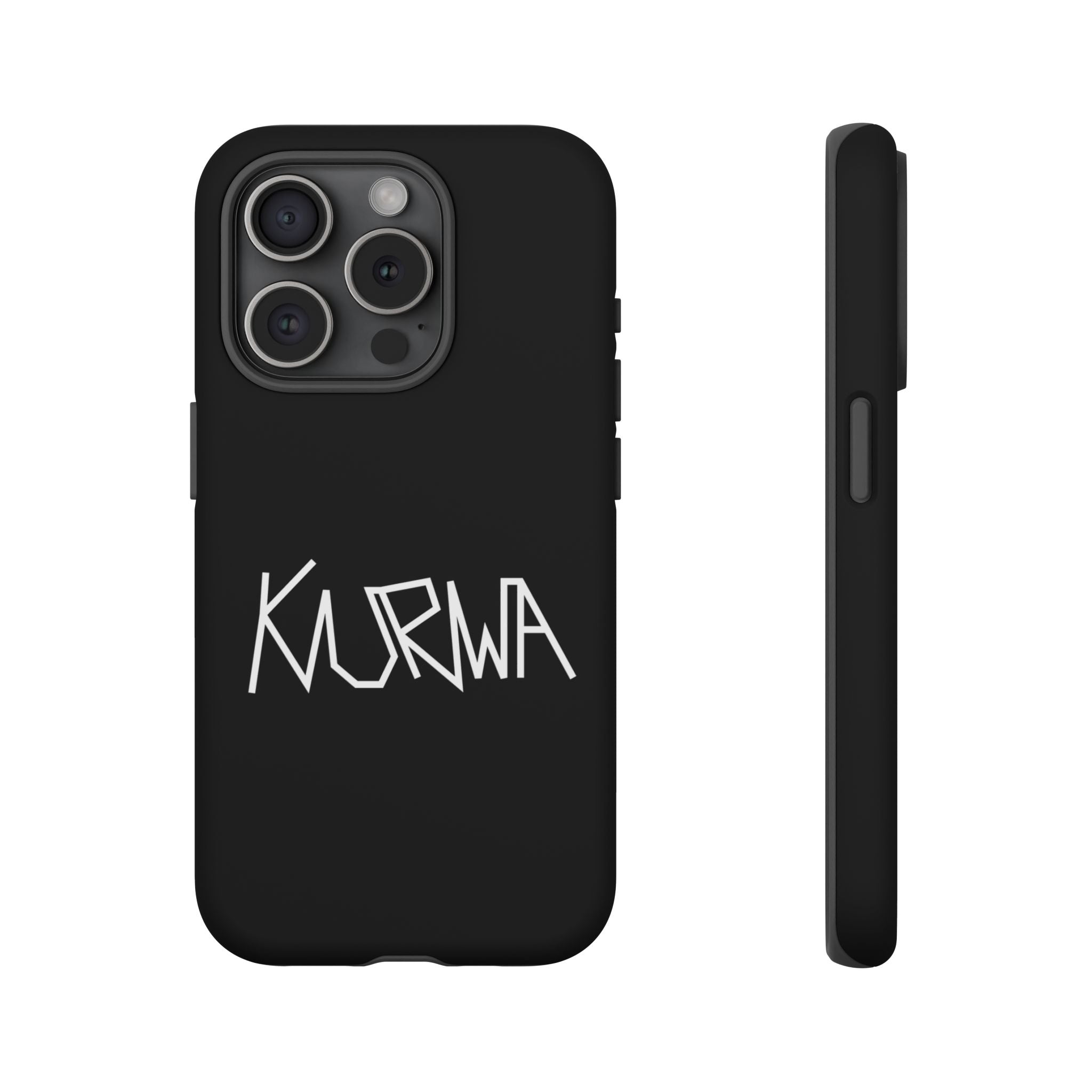 Etui na telefon - minimalistyczne czarne etui „KURWA” w stylu graffiti