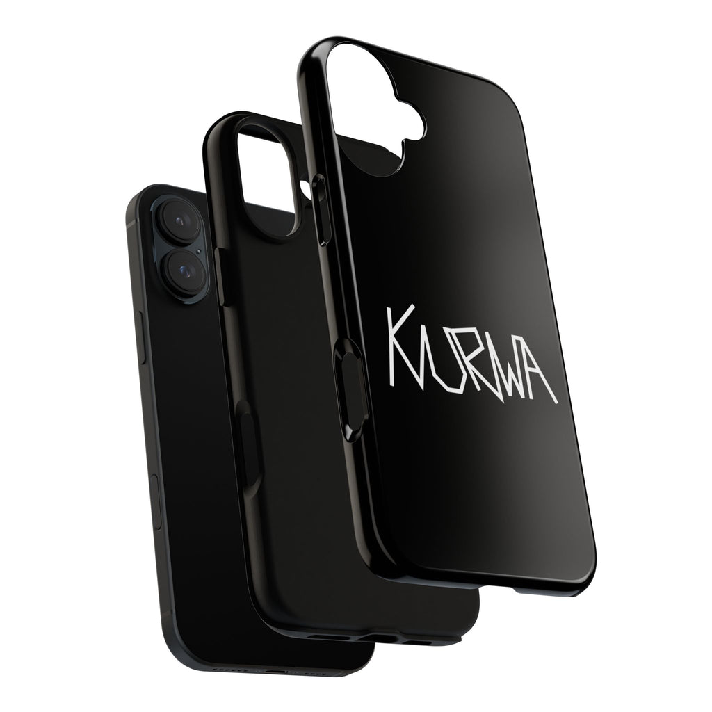 Etui na telefon - minimalistyczne czarne etui „KURWA” w stylu graffiti
