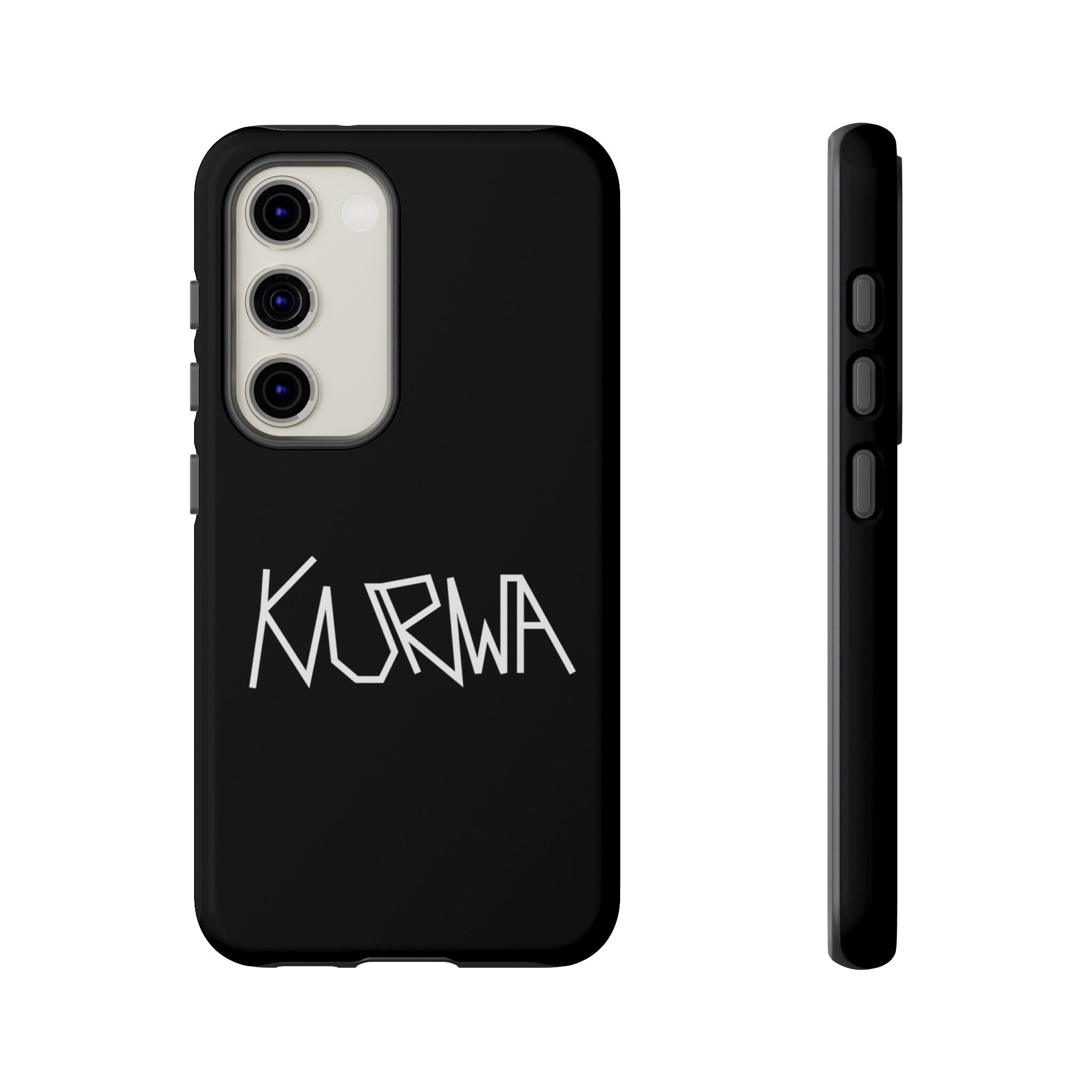 Etui na telefon - minimalistyczne czarne etui „KURWA” w stylu graffiti