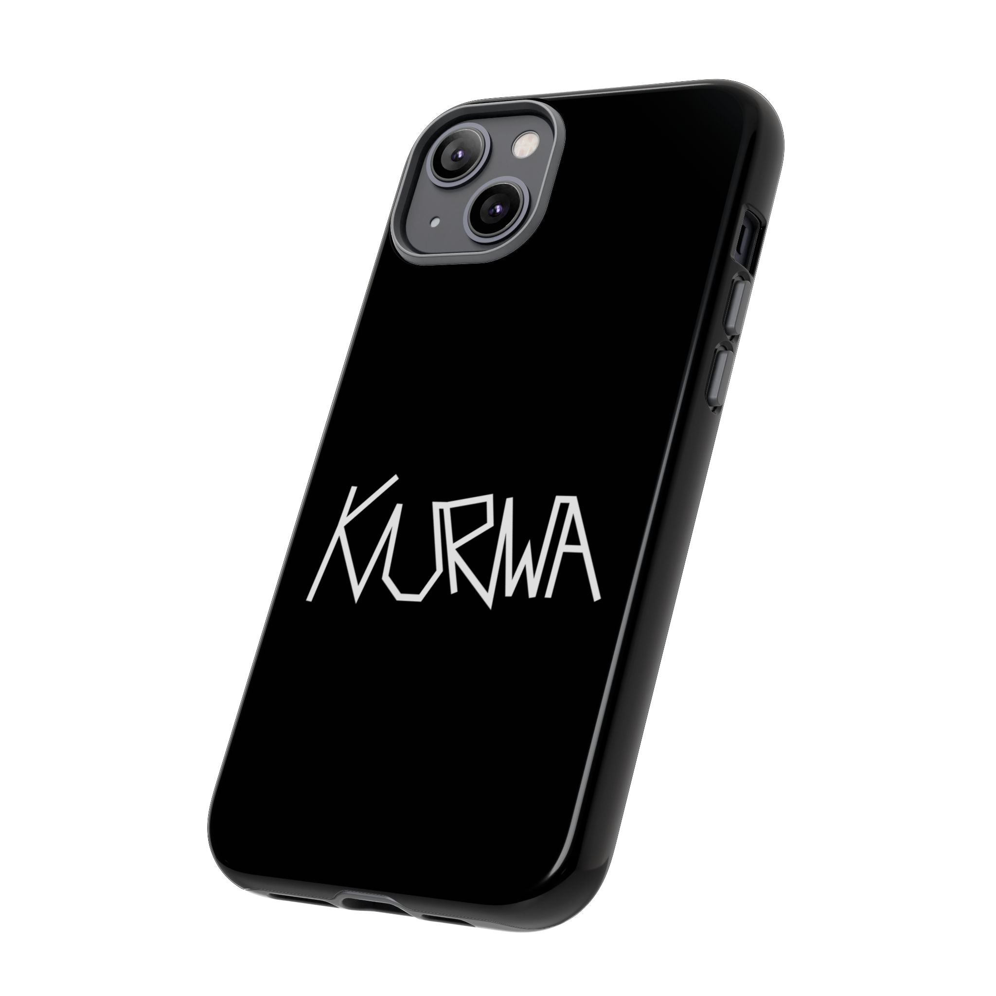 Etui na telefon - minimalistyczne czarne etui „KURWA” w stylu graffiti