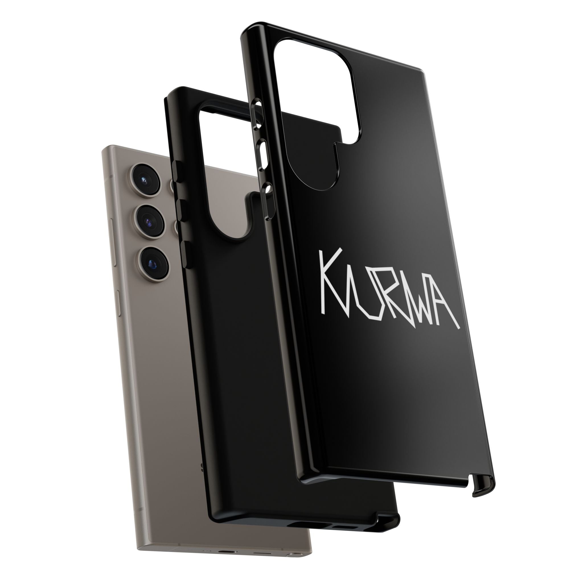 Etui na telefon - minimalistyczne czarne etui „KURWA” w stylu graffiti
