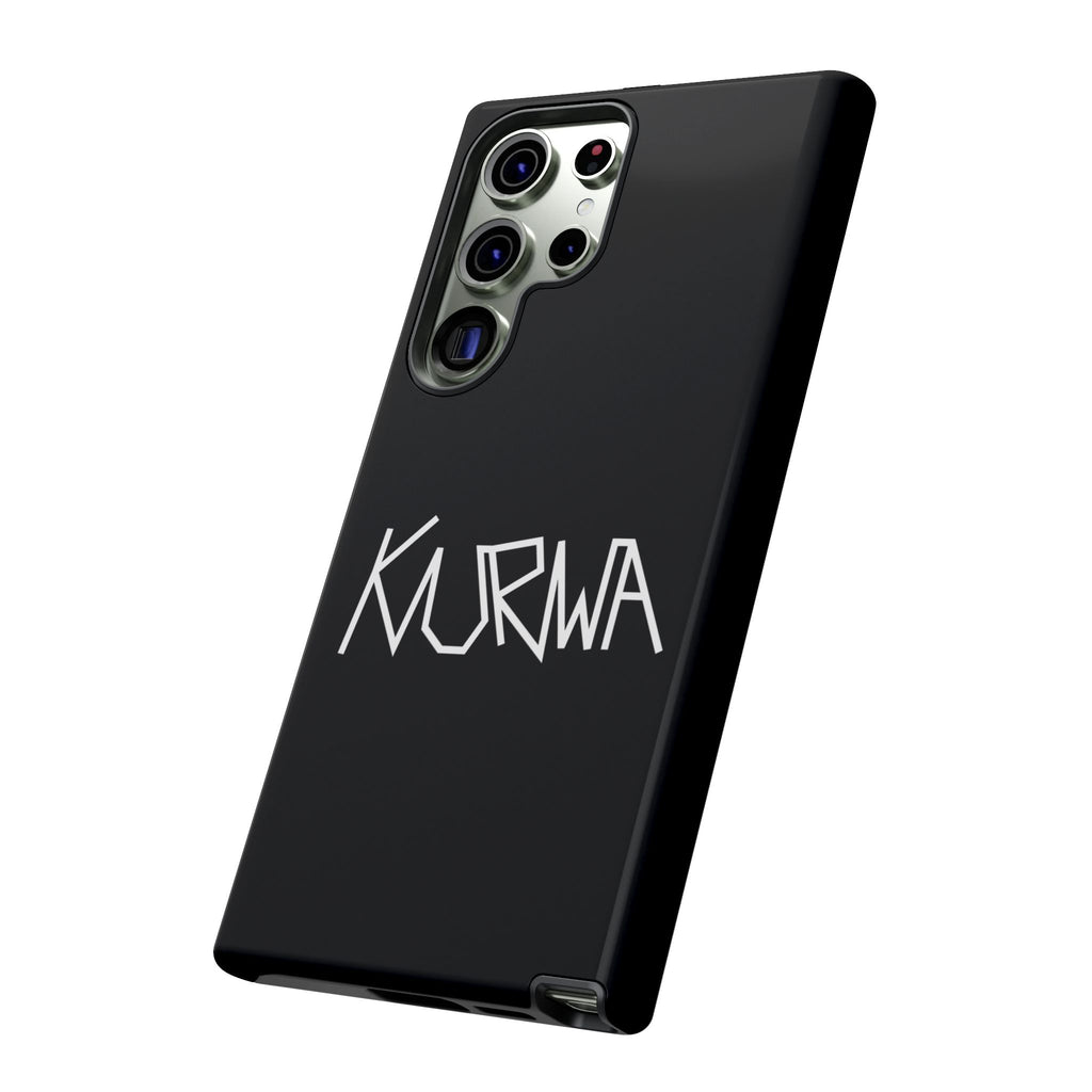 Etui na telefon - minimalistyczne czarne etui „KURWA” w stylu graffiti