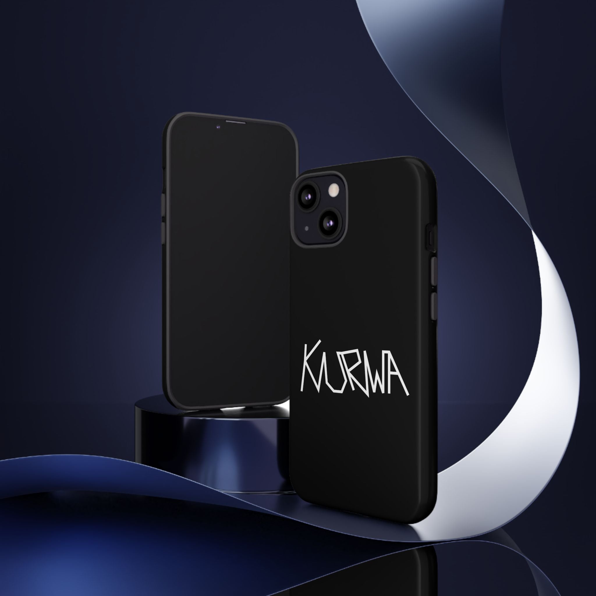 Etui na telefon - minimalistyczne czarne etui „KURWA” w stylu graffiti