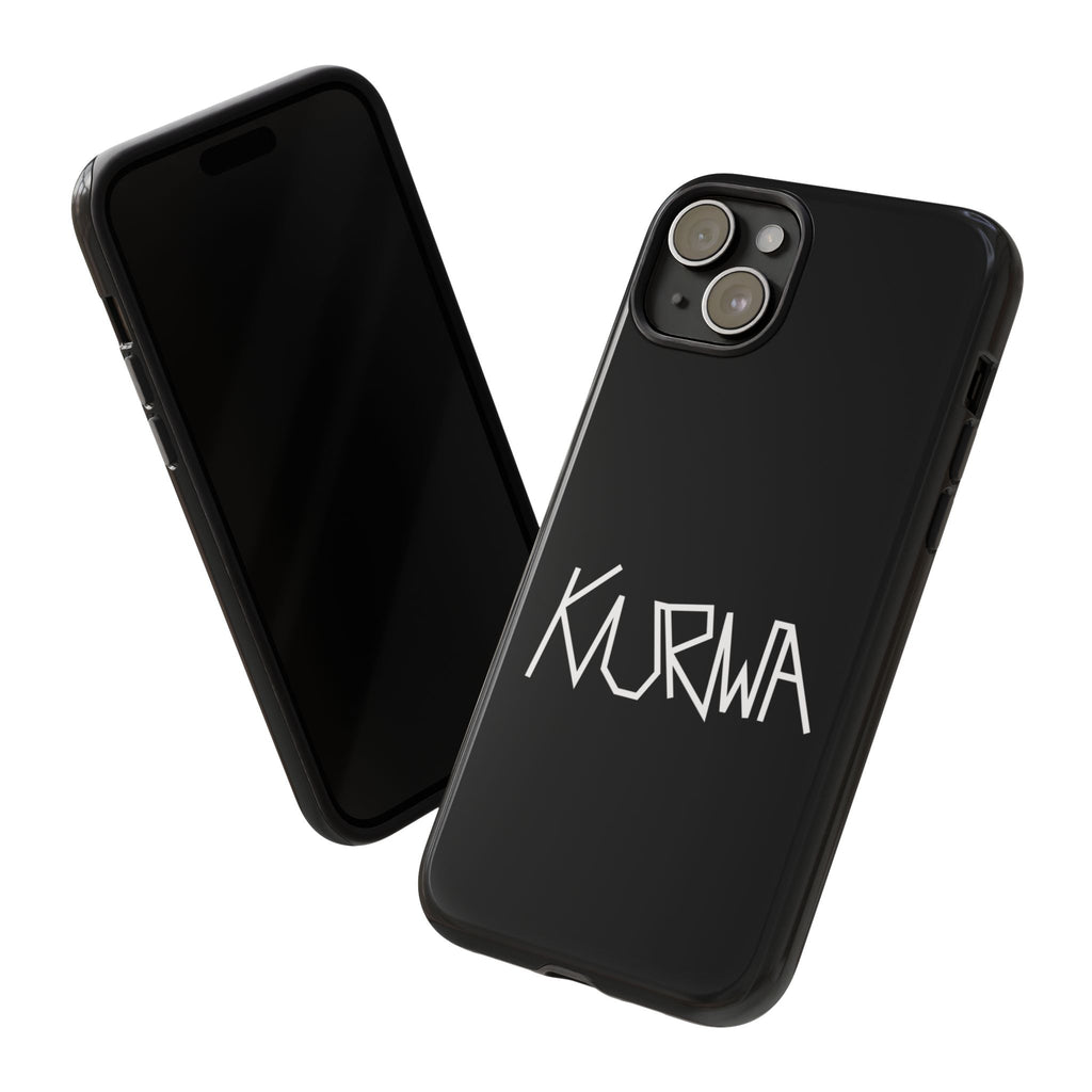 Etui na telefon - minimalistyczne czarne etui „KURWA” w stylu graffiti