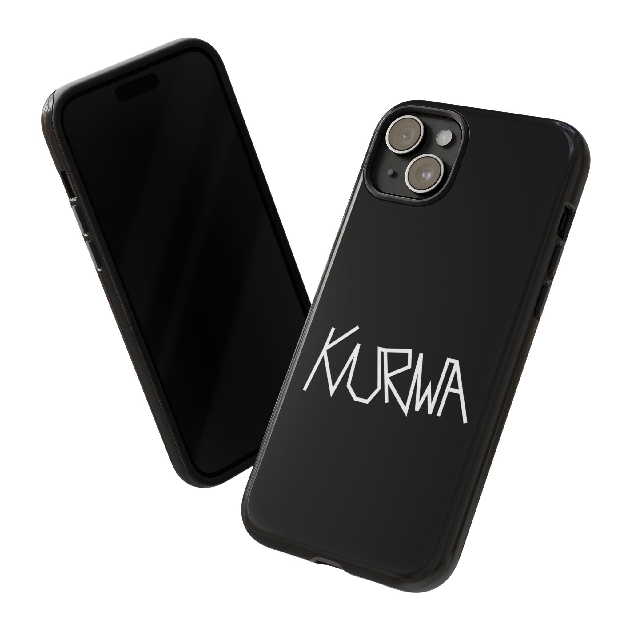 Etui na telefon - minimalistyczne czarne etui „KURWA” w stylu graffiti