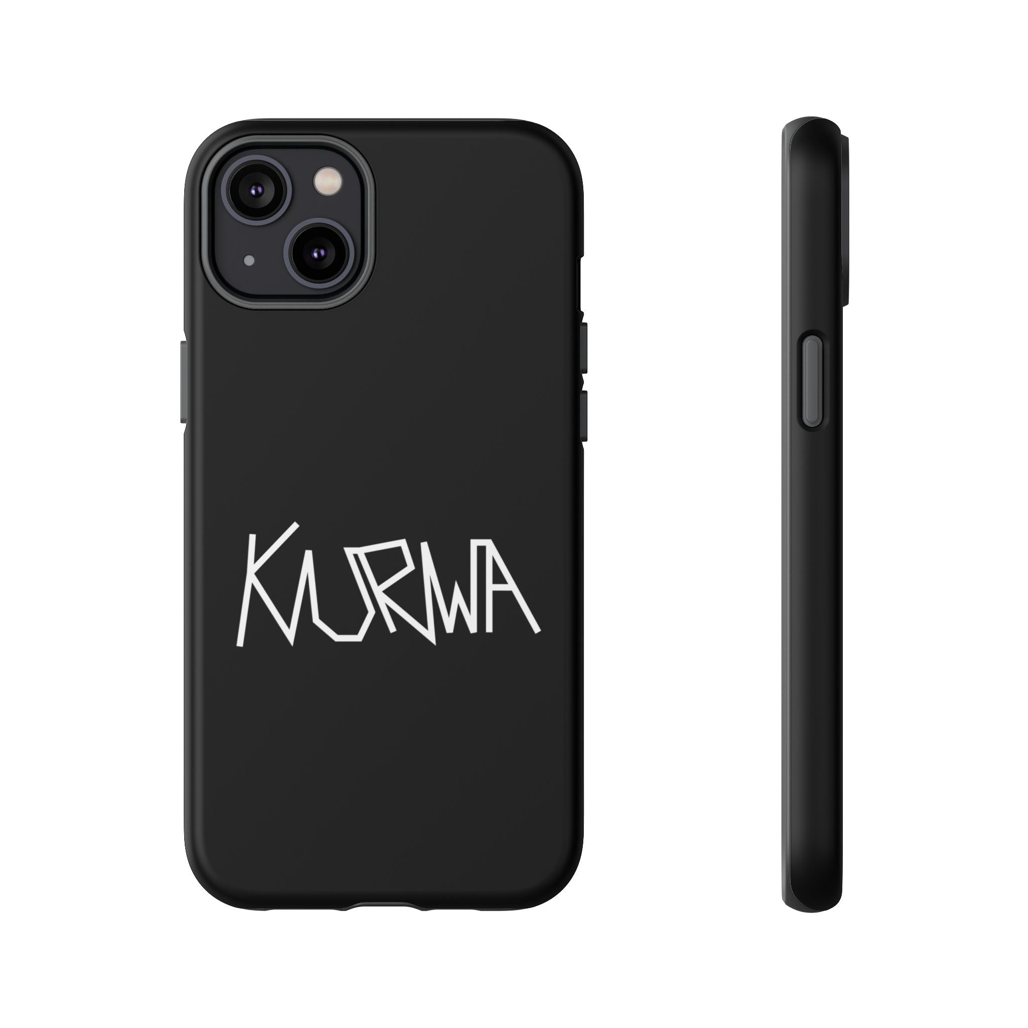 Etui na telefon - minimalistyczne czarne etui „KURWA” w stylu graffiti
