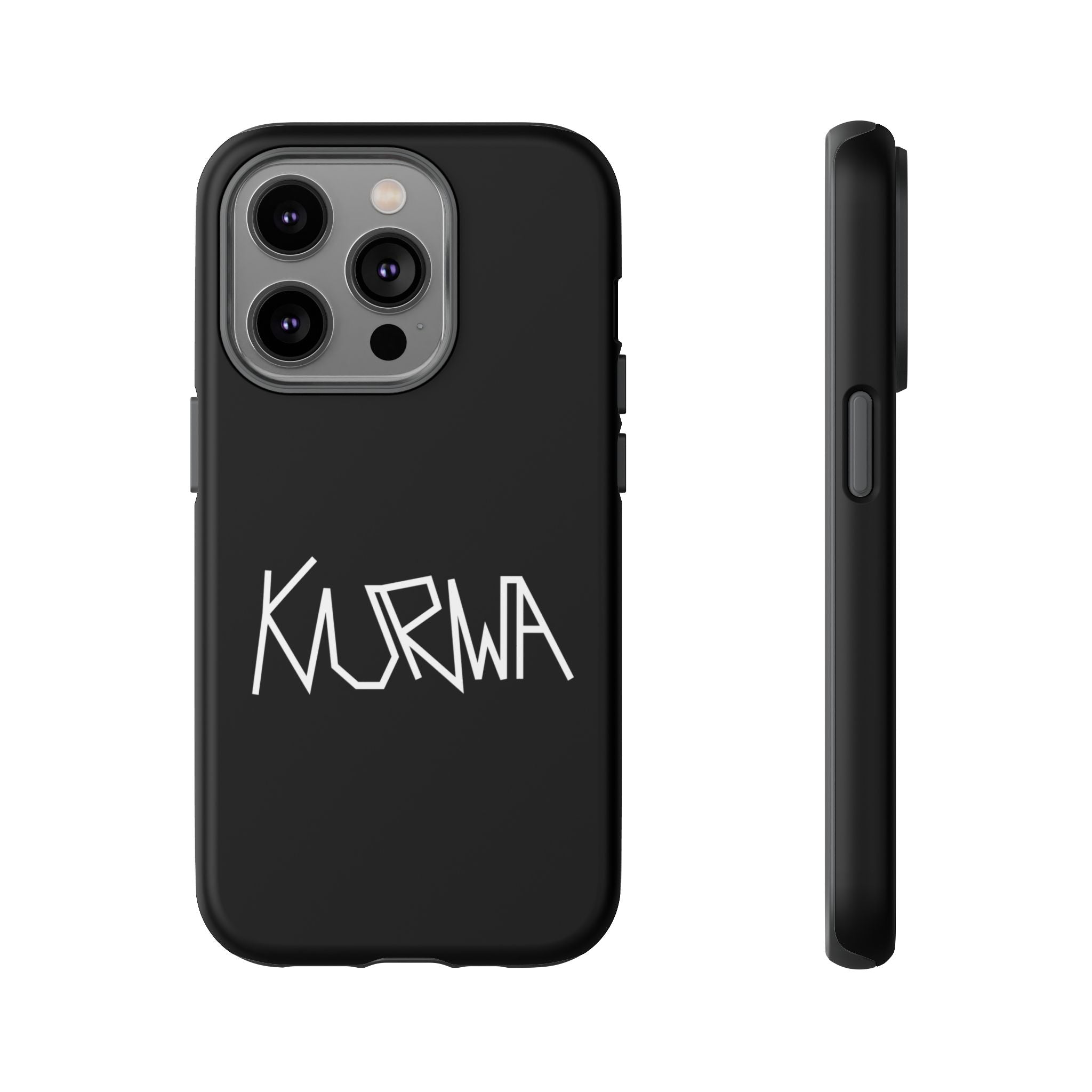 Etui na telefon - minimalistyczne czarne etui „KURWA” w stylu graffiti
