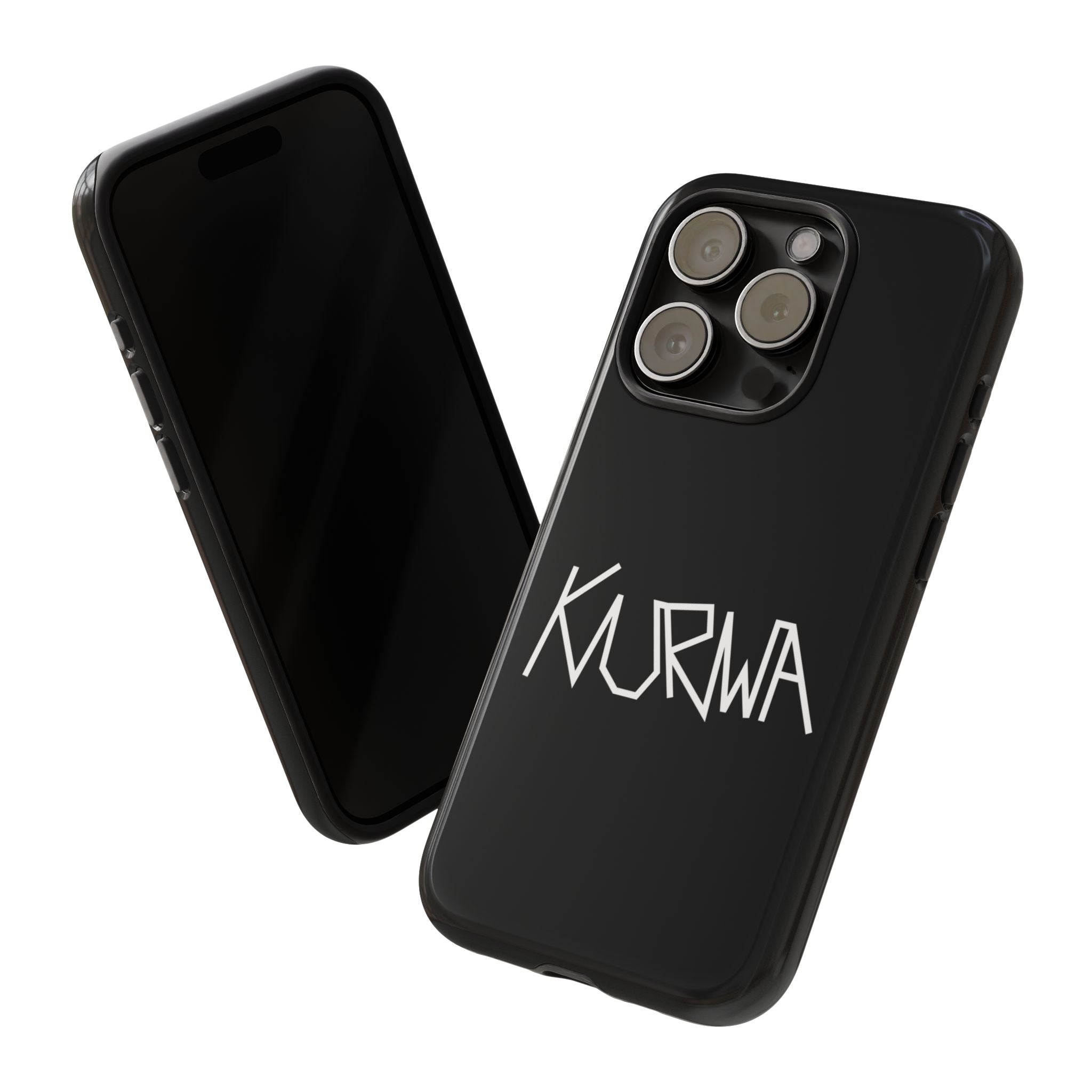 Etui na telefon - minimalistyczne czarne etui „KURWA” w stylu graffiti