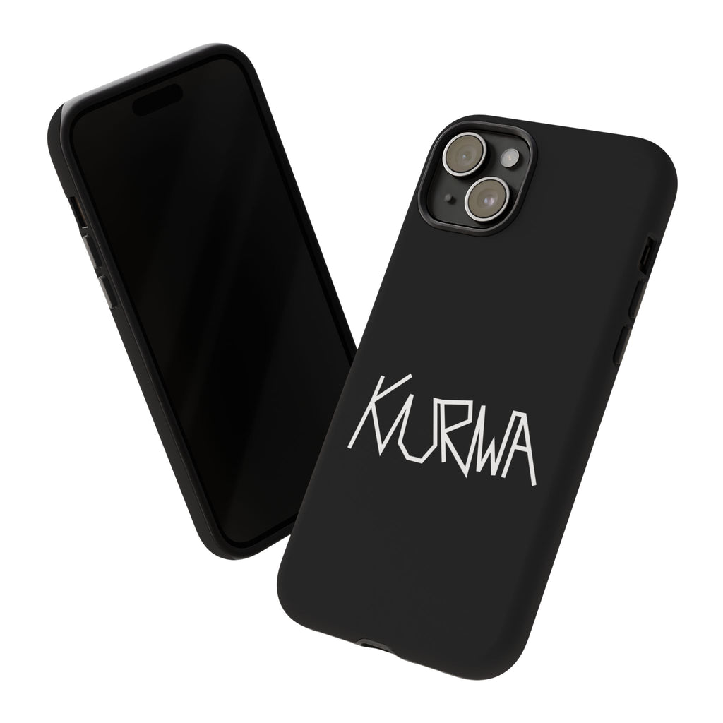 Etui na telefon - minimalistyczne czarne etui „KURWA” w stylu graffiti