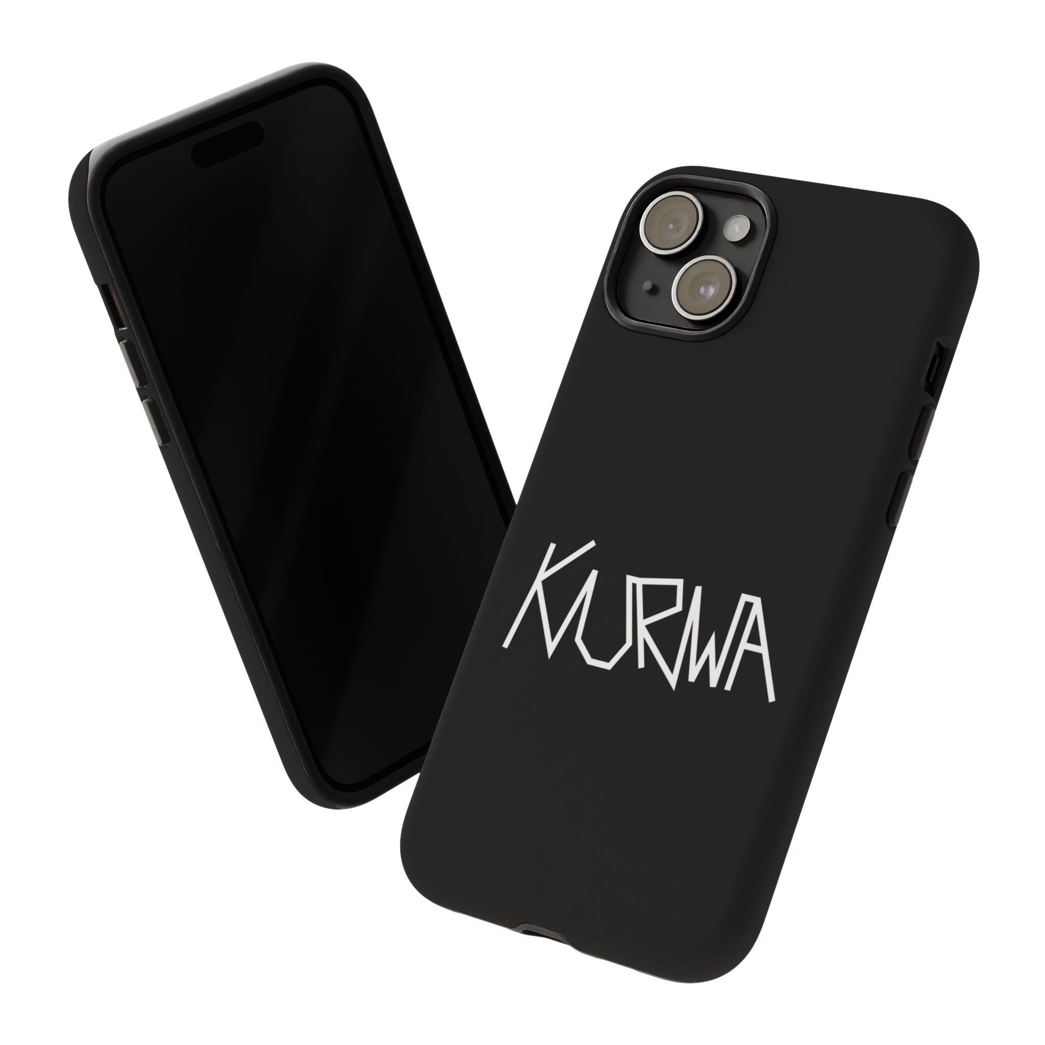 Etui na telefon - minimalistyczne czarne etui „KURWA” w stylu graffiti