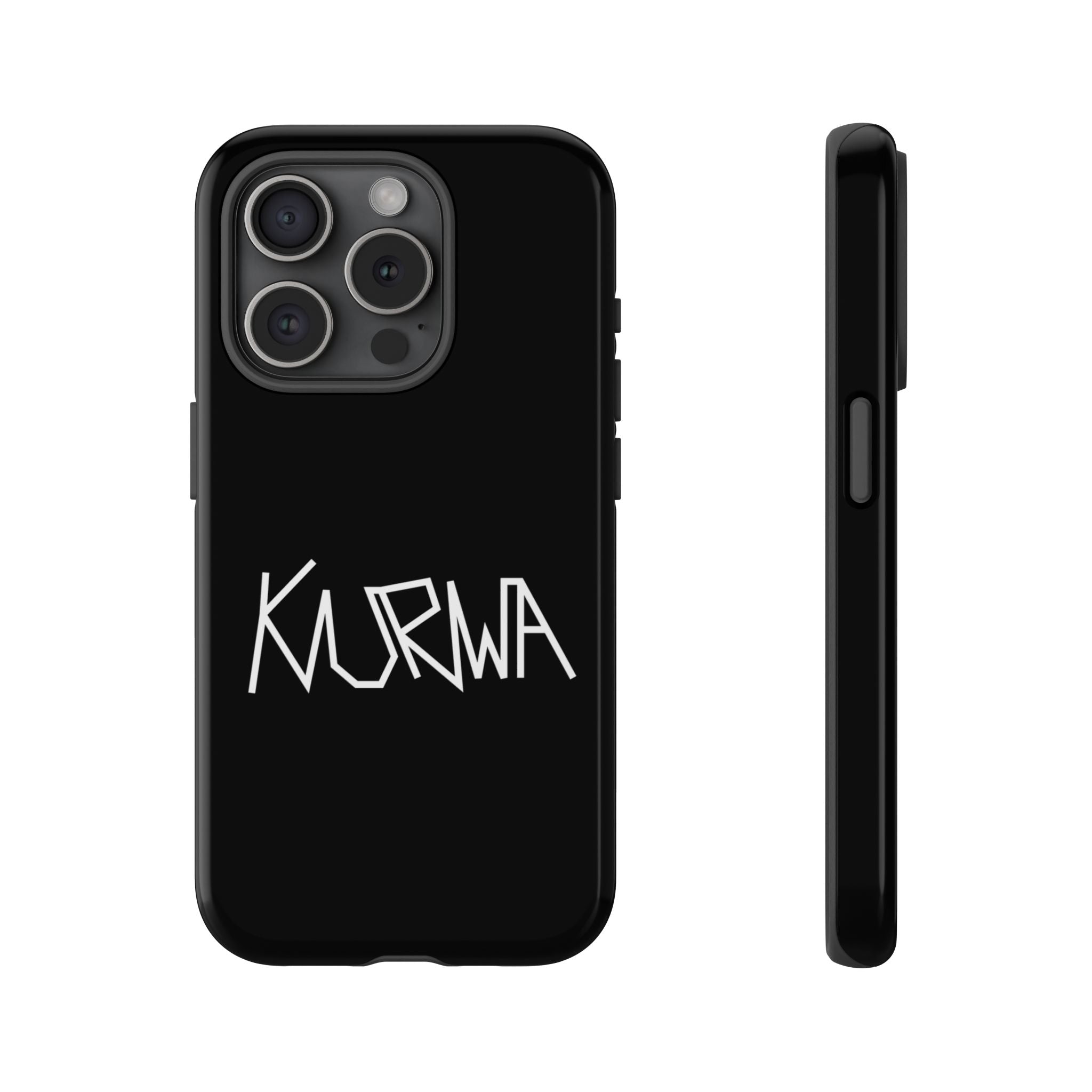 Etui na telefon - minimalistyczne czarne etui „KURWA” w stylu graffiti