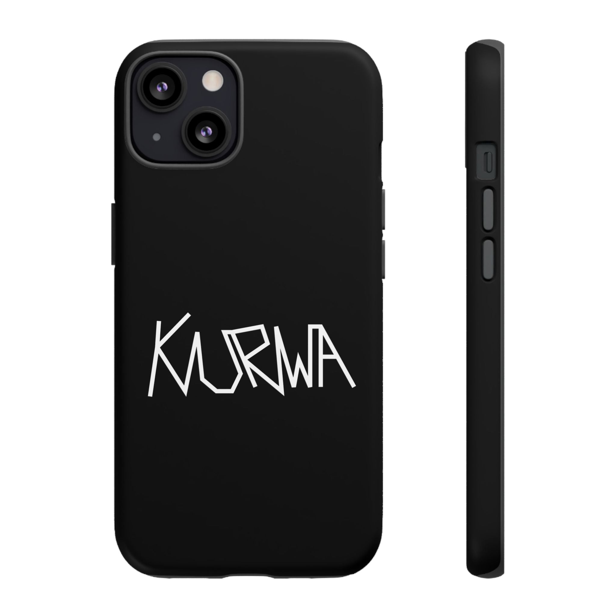 Etui na telefon - minimalistyczne czarne etui „KURWA” w stylu graffiti