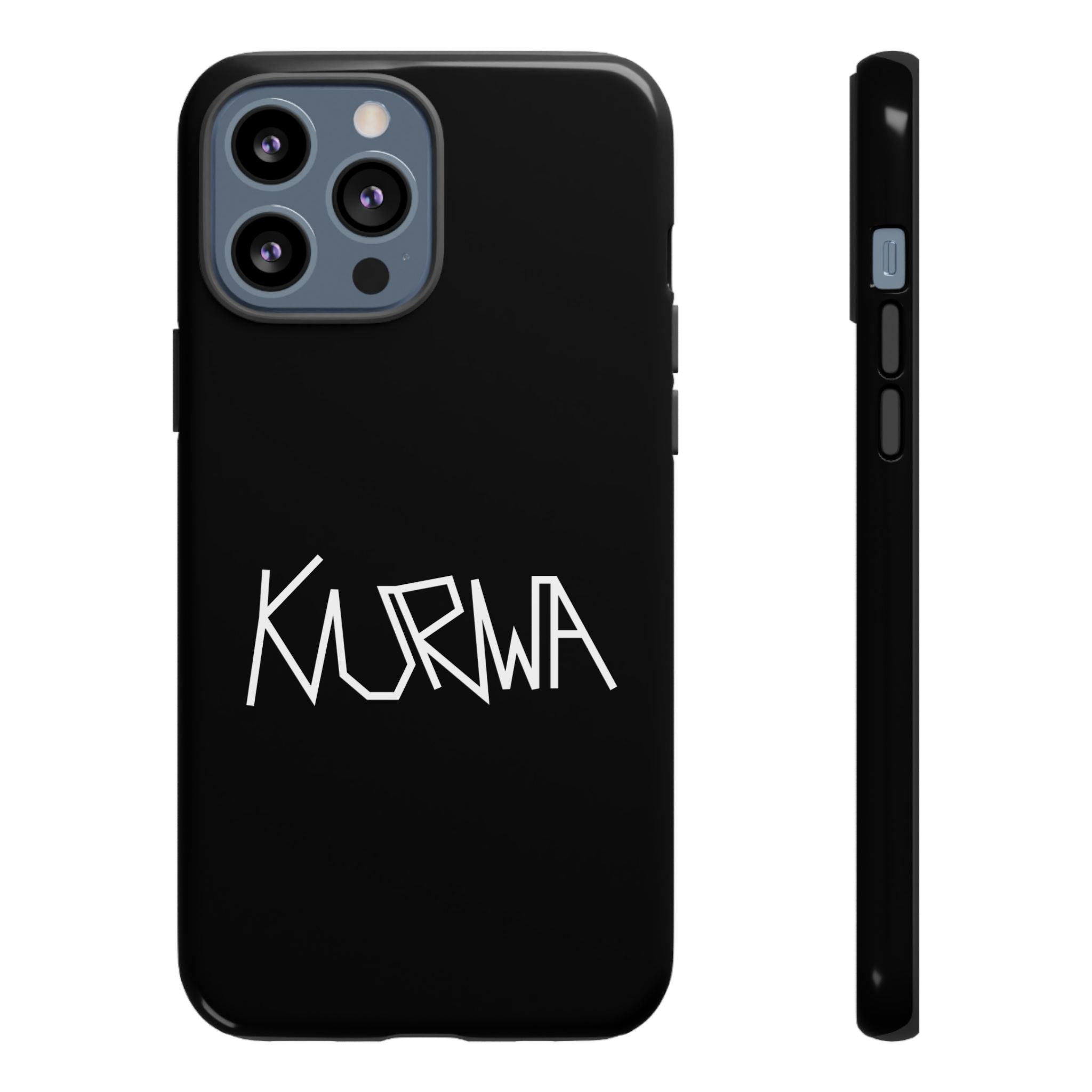 Etui na telefon - minimalistyczne czarne etui „KURWA” w stylu graffiti