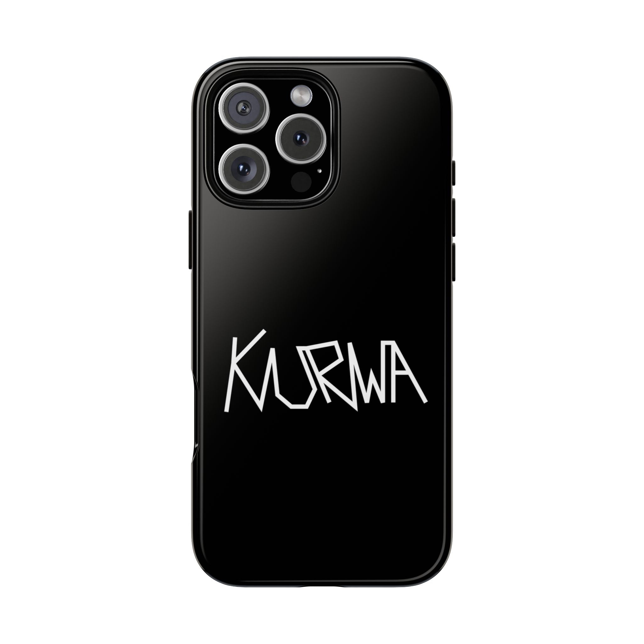 Etui na telefon - minimalistyczne czarne etui „KURWA” w stylu graffiti