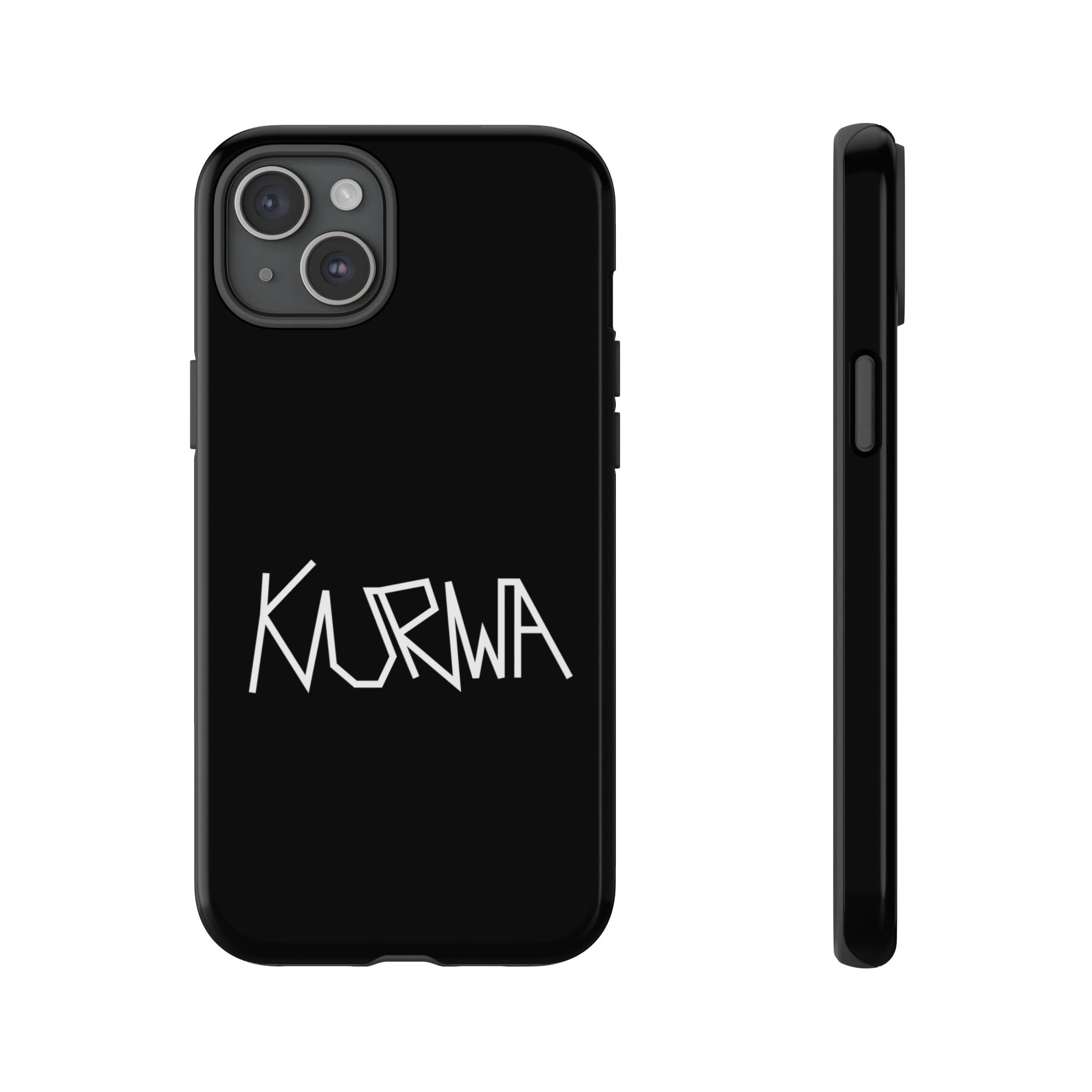 Etui na telefon - minimalistyczne czarne etui „KURWA” w stylu graffiti