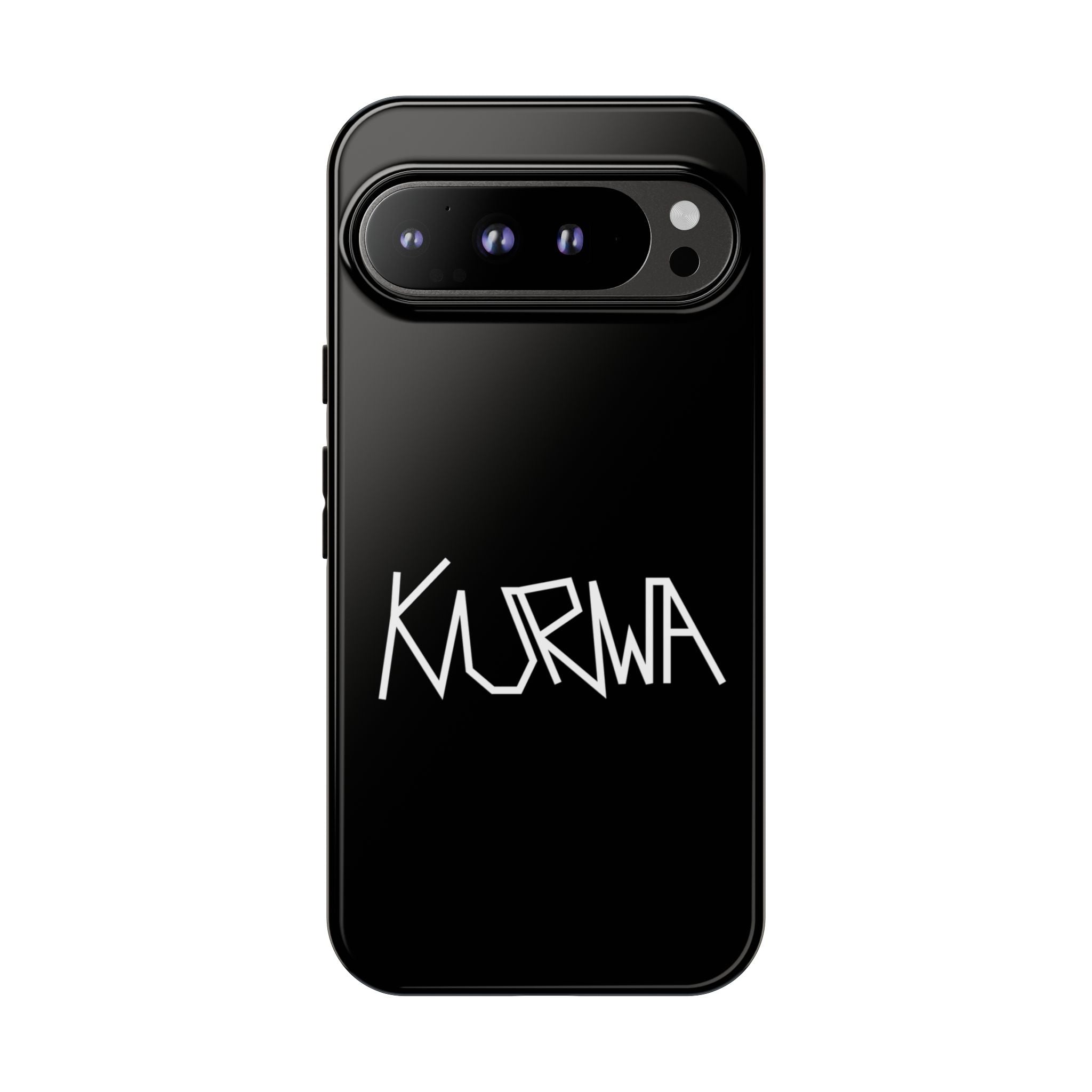 Etui na telefon - minimalistyczne czarne etui „KURWA” w stylu graffiti