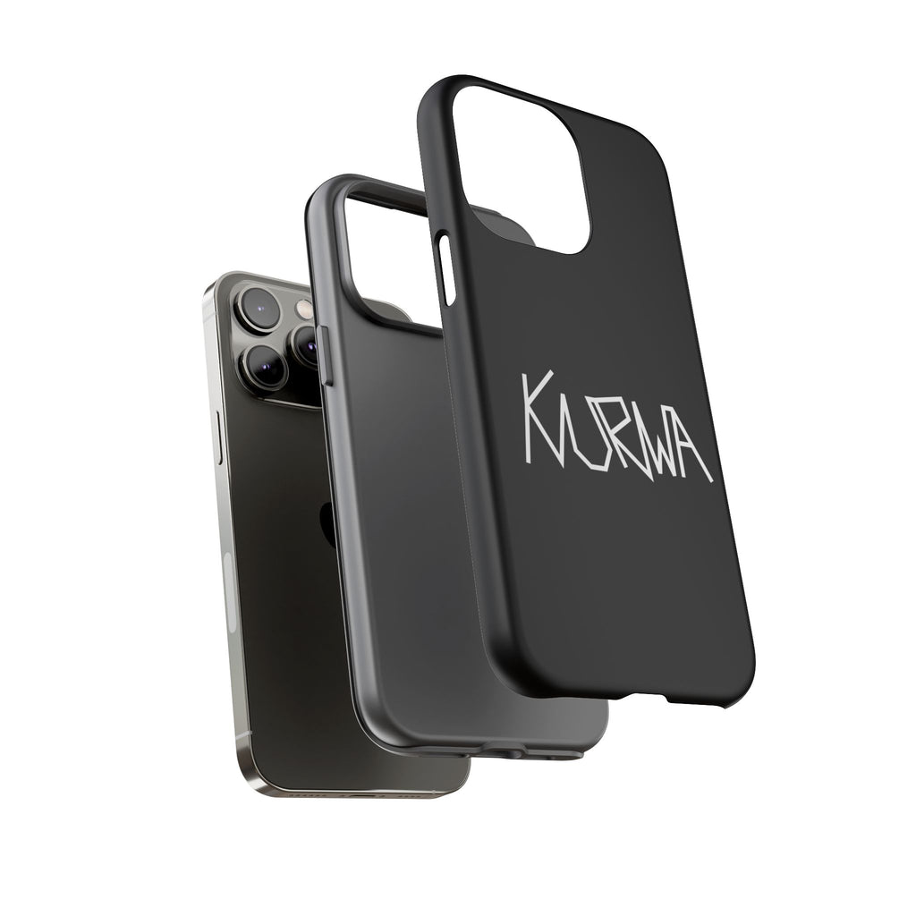 Etui na telefon - minimalistyczne czarne etui „KURWA” w stylu graffiti