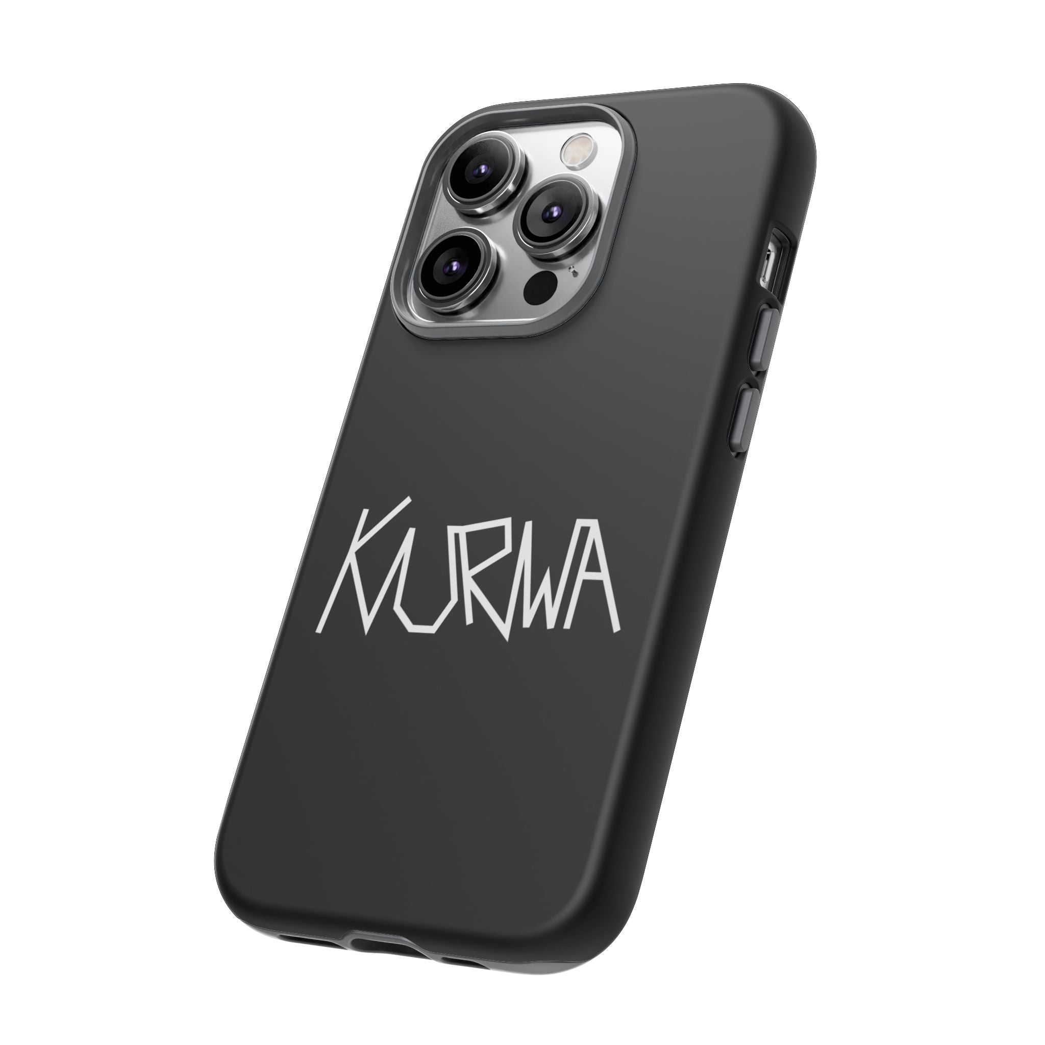 Etui na telefon - minimalistyczne czarne etui „KURWA” w stylu graffiti