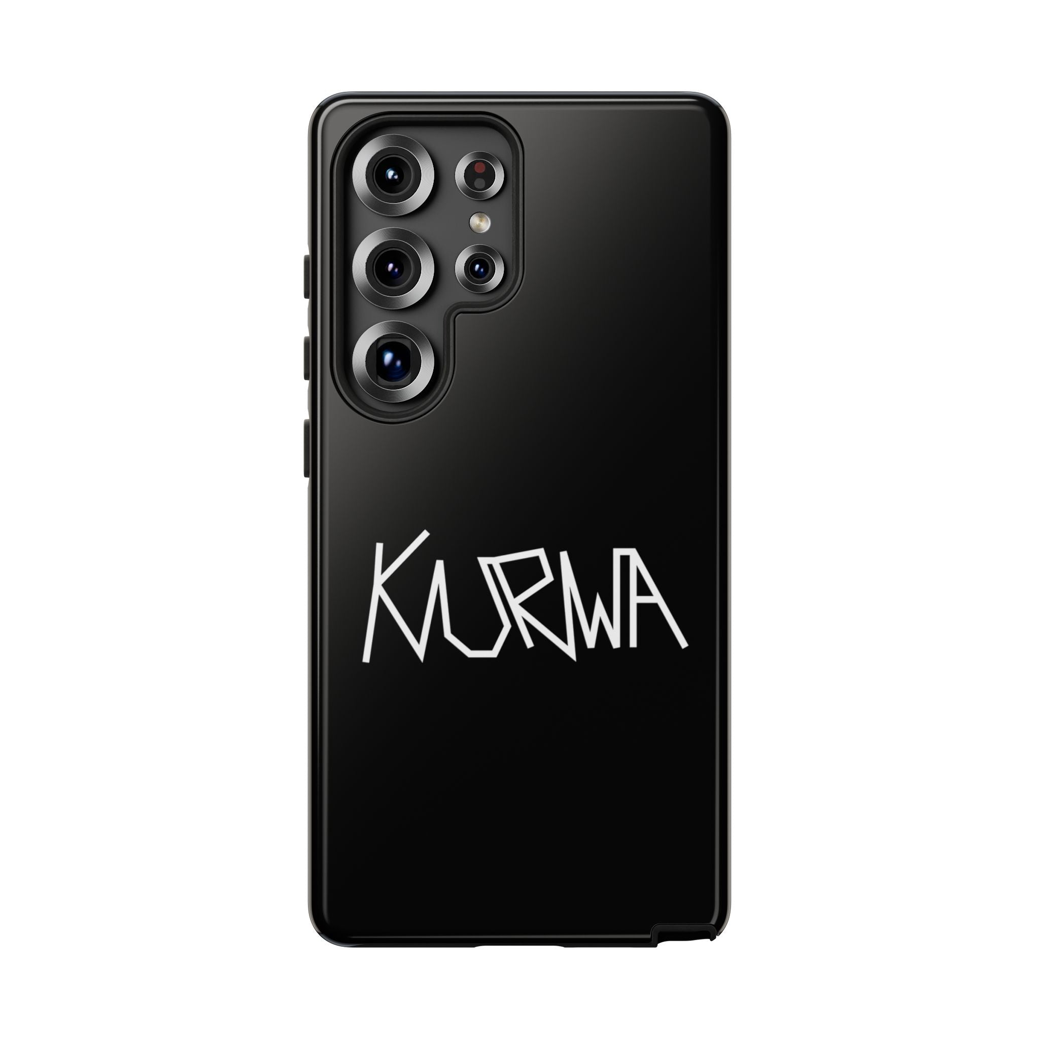 Etui na telefon - minimalistyczne czarne etui „KURWA” w stylu graffiti