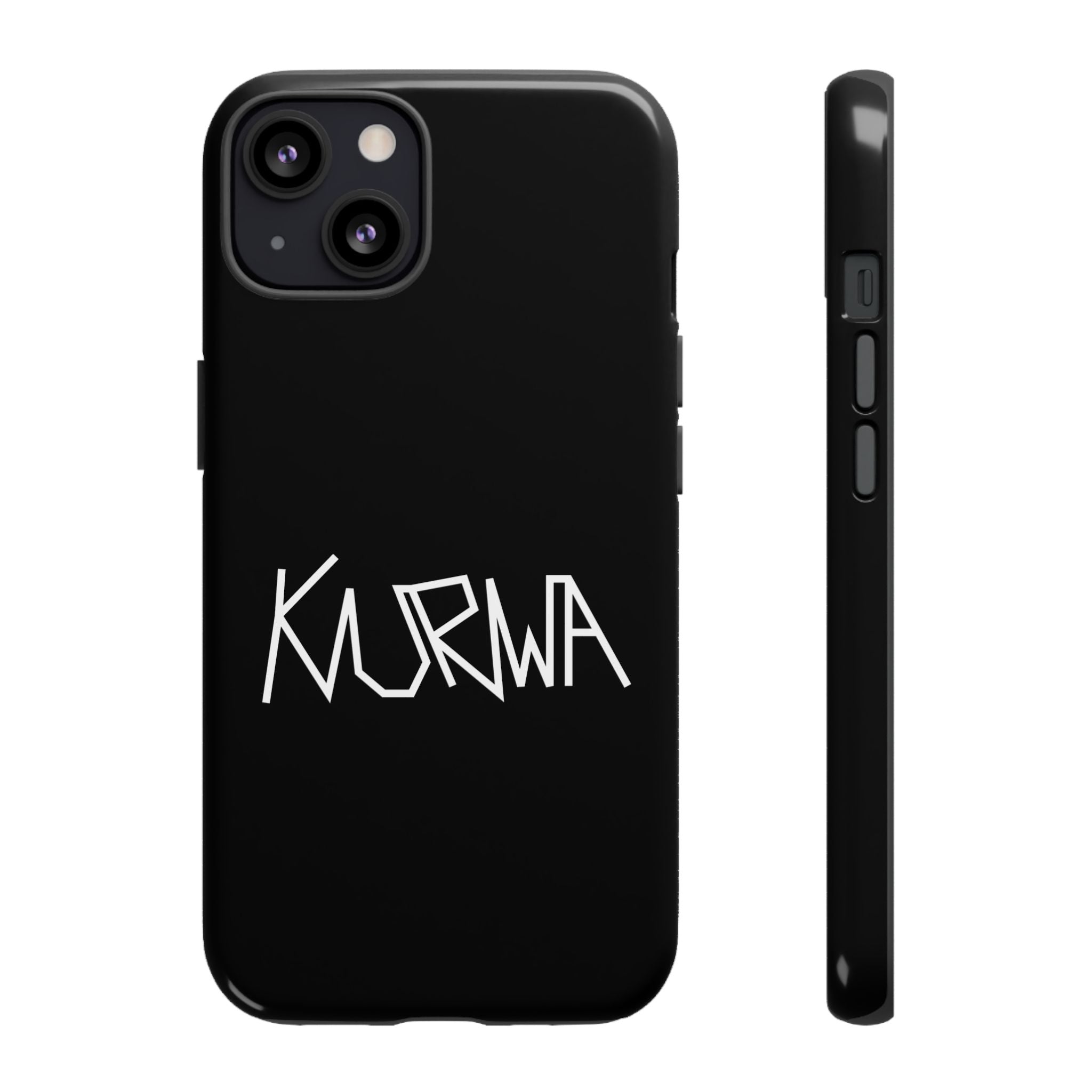 Etui na telefon - minimalistyczne czarne etui „KURWA” w stylu graffiti