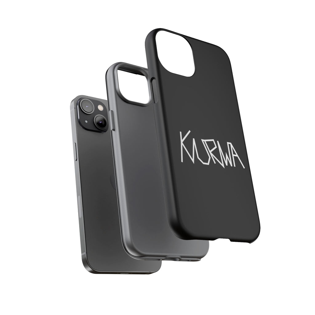Etui na telefon - minimalistyczne czarne etui „KURWA” w stylu graffiti