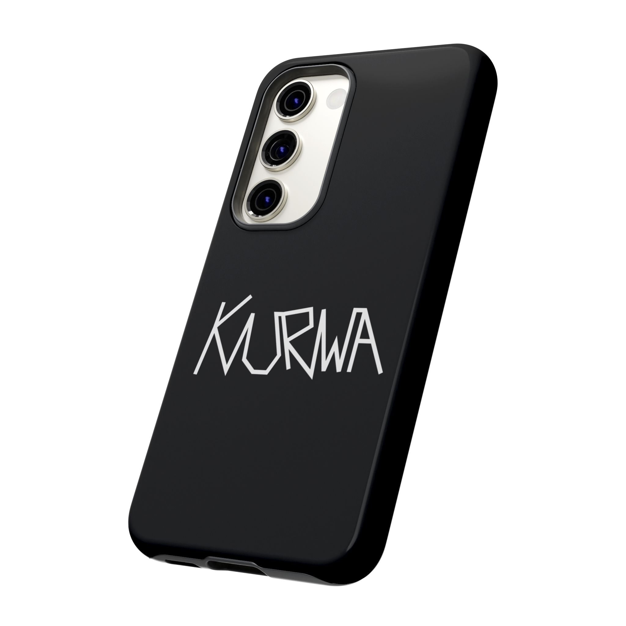 Etui na telefon - minimalistyczne czarne etui „KURWA” w stylu graffiti