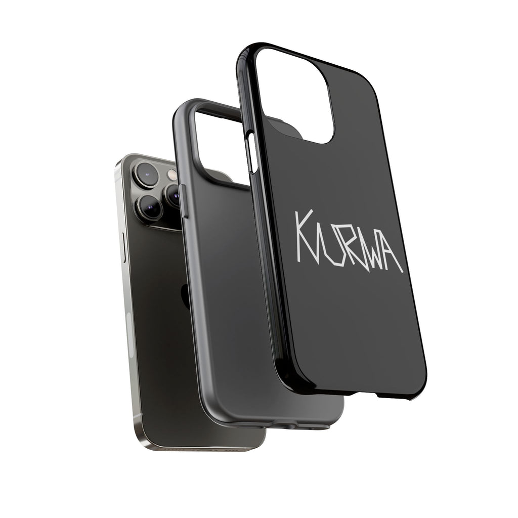 Etui na telefon - minimalistyczne czarne etui „KURWA” w stylu graffiti