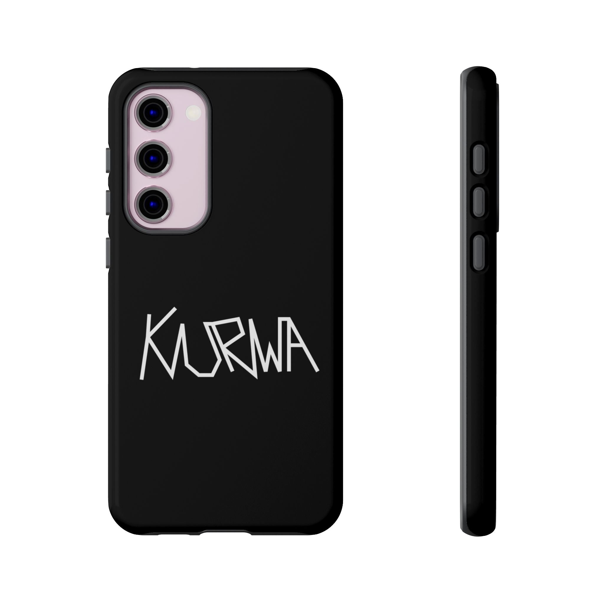Etui na telefon - minimalistyczne czarne etui „KURWA” w stylu graffiti
