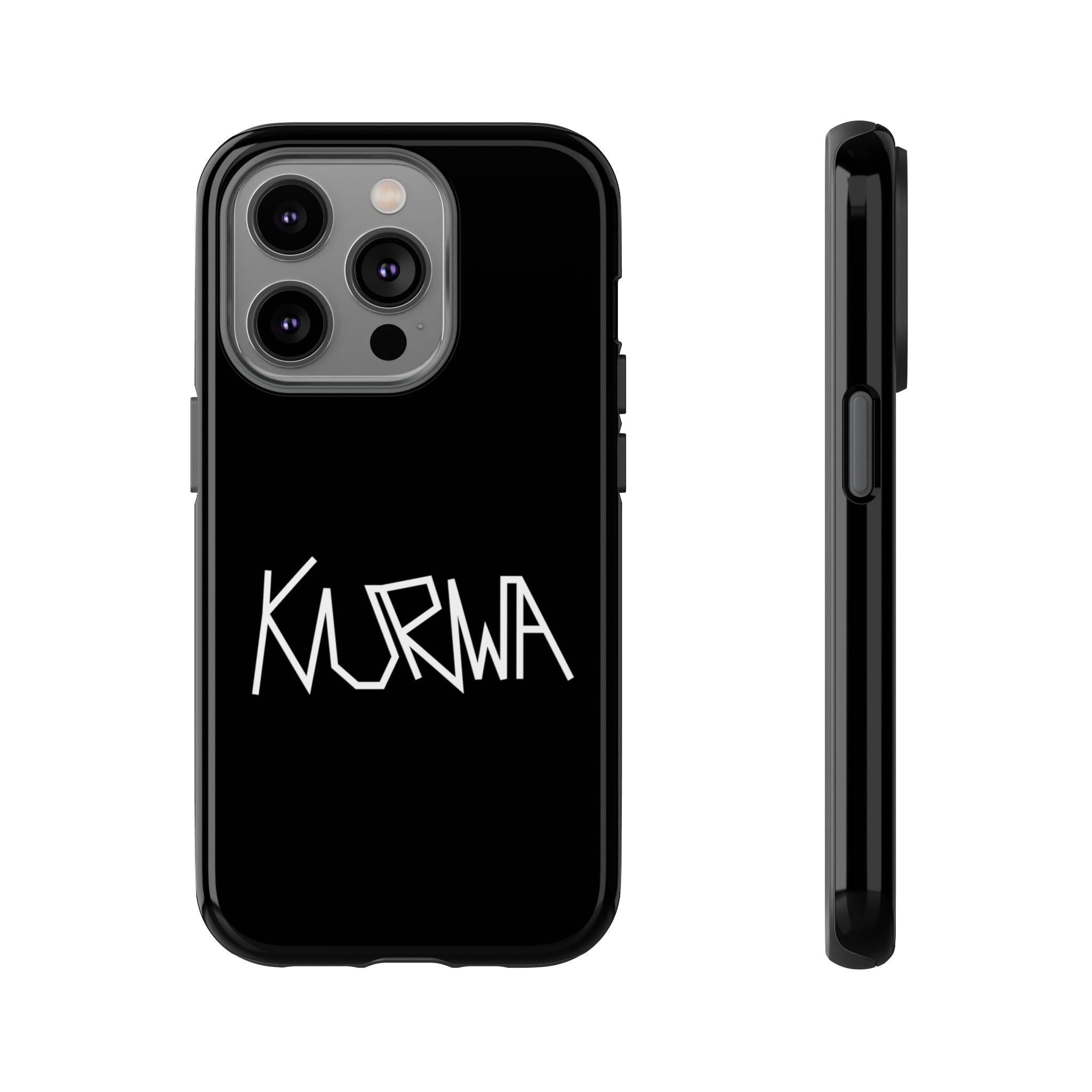 Etui na telefon - minimalistyczne czarne etui „KURWA” w stylu graffiti