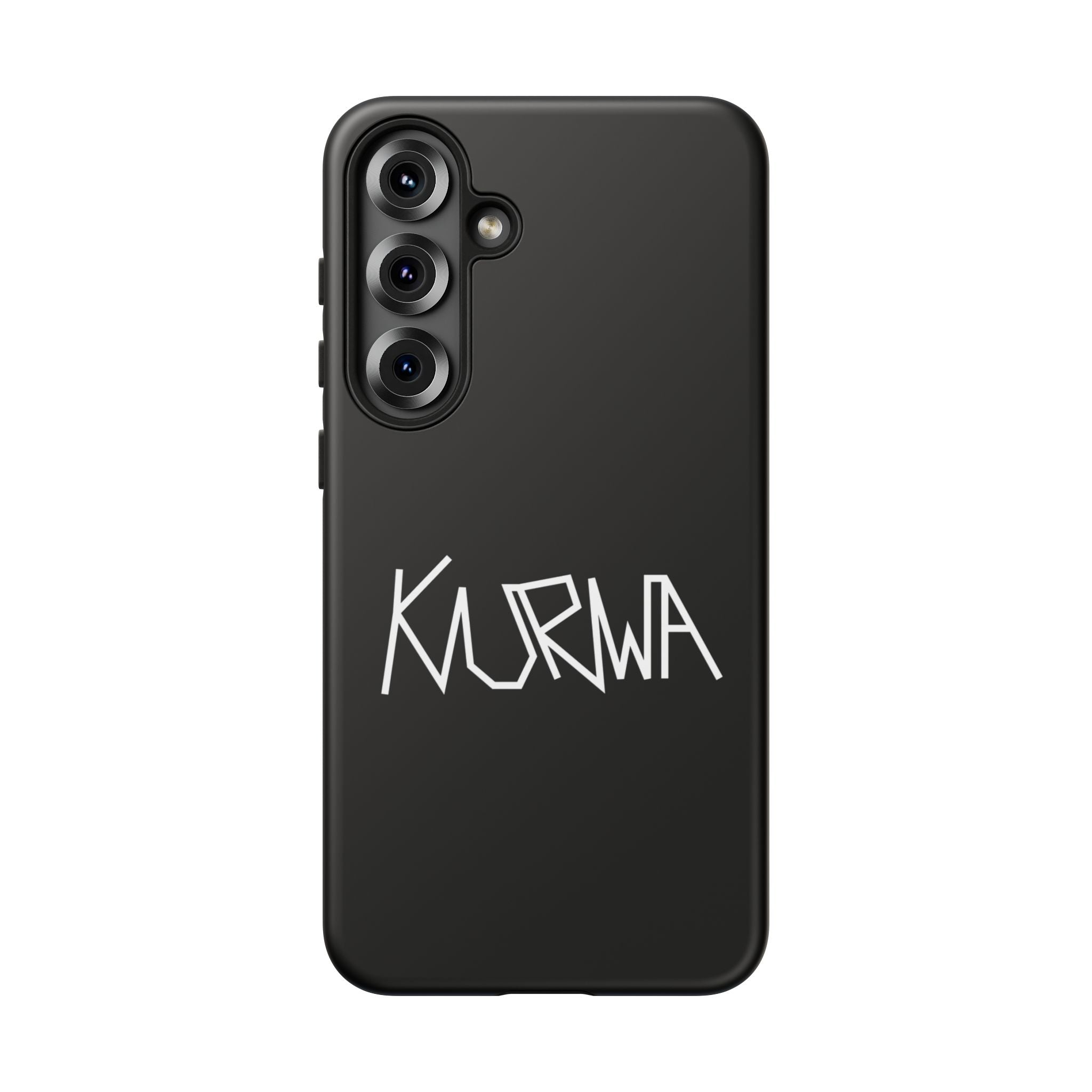Etui na telefon - minimalistyczne czarne etui „KURWA” w stylu graffiti