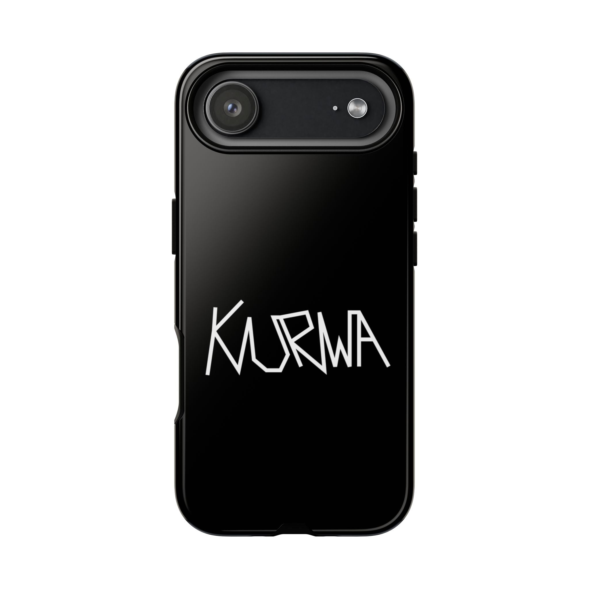 Etui na telefon - minimalistyczne czarne etui „KURWA” w stylu graffiti