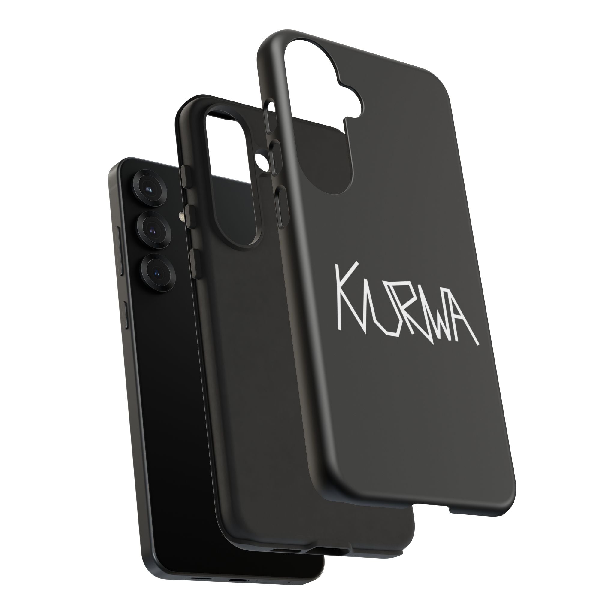 Etui na telefon - minimalistyczne czarne etui „KURWA” w stylu graffiti