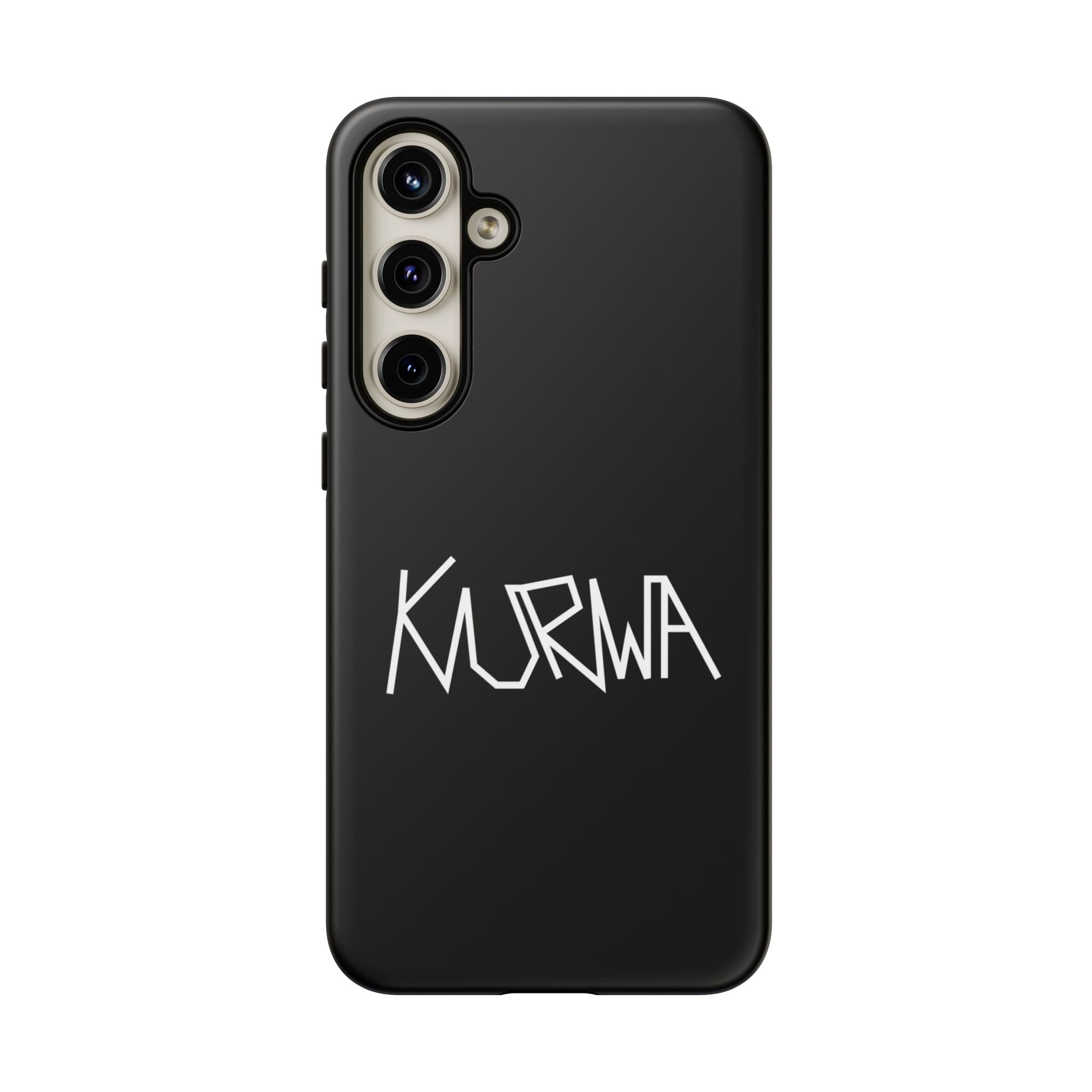 Etui na telefon - minimalistyczne czarne etui „KURWA” w stylu graffiti