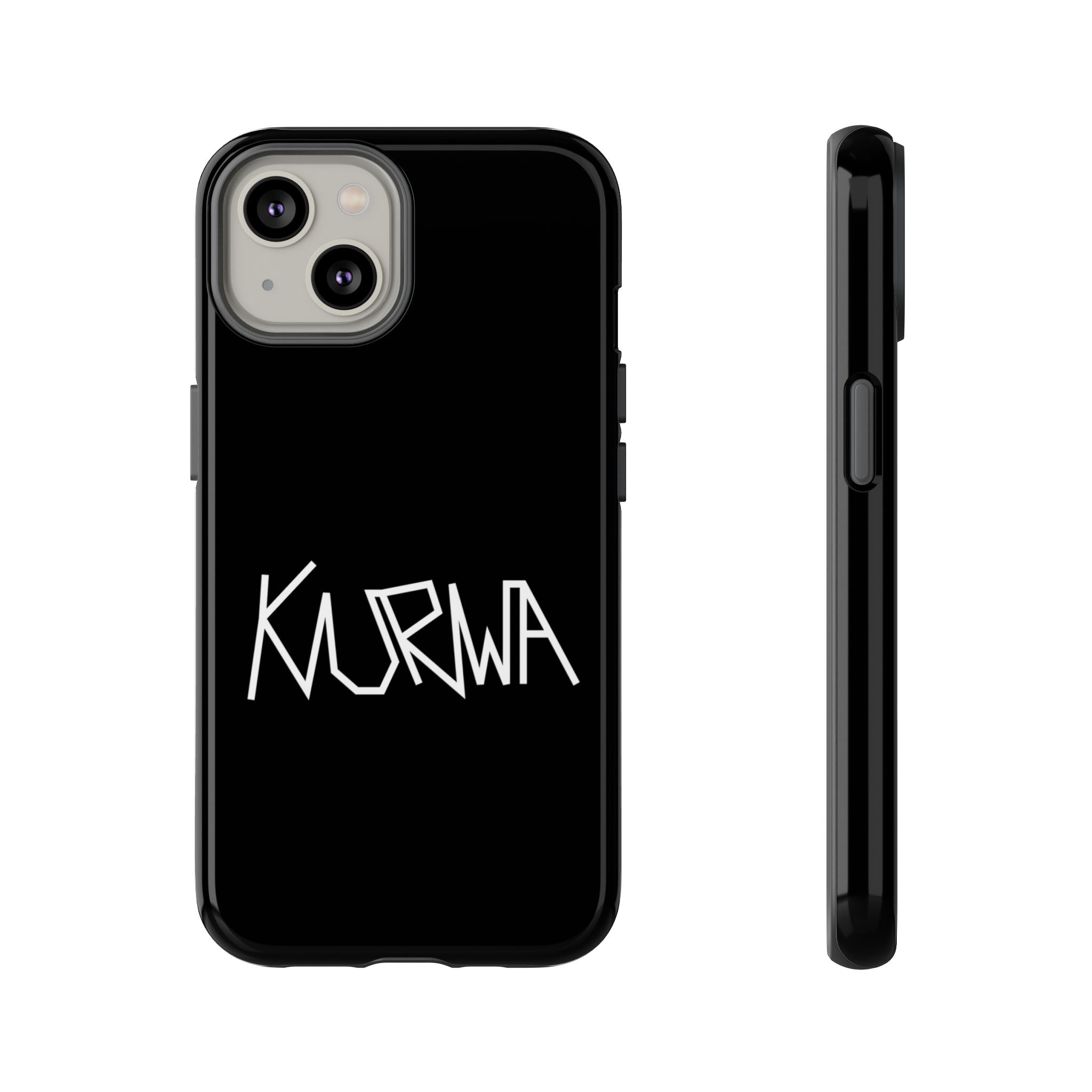 Etui na telefon - minimalistyczne czarne etui „KURWA” w stylu graffiti