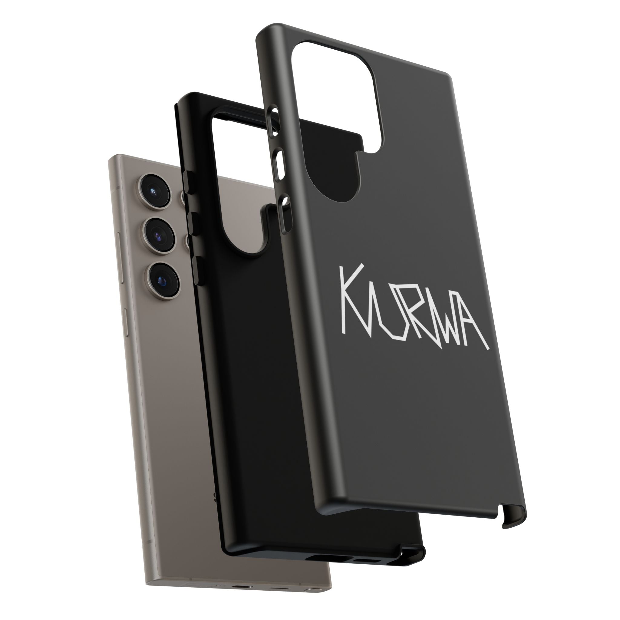 Etui na telefon - minimalistyczne czarne etui „KURWA” w stylu graffiti