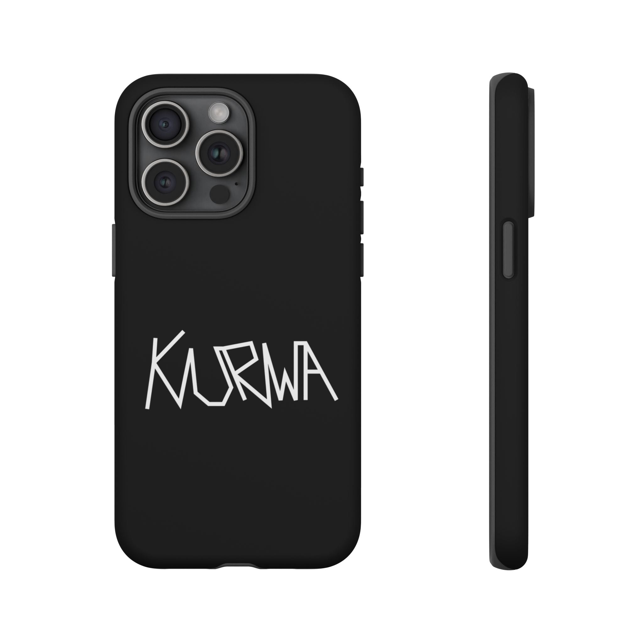 Etui na telefon - minimalistyczne czarne etui „KURWA” w stylu graffiti