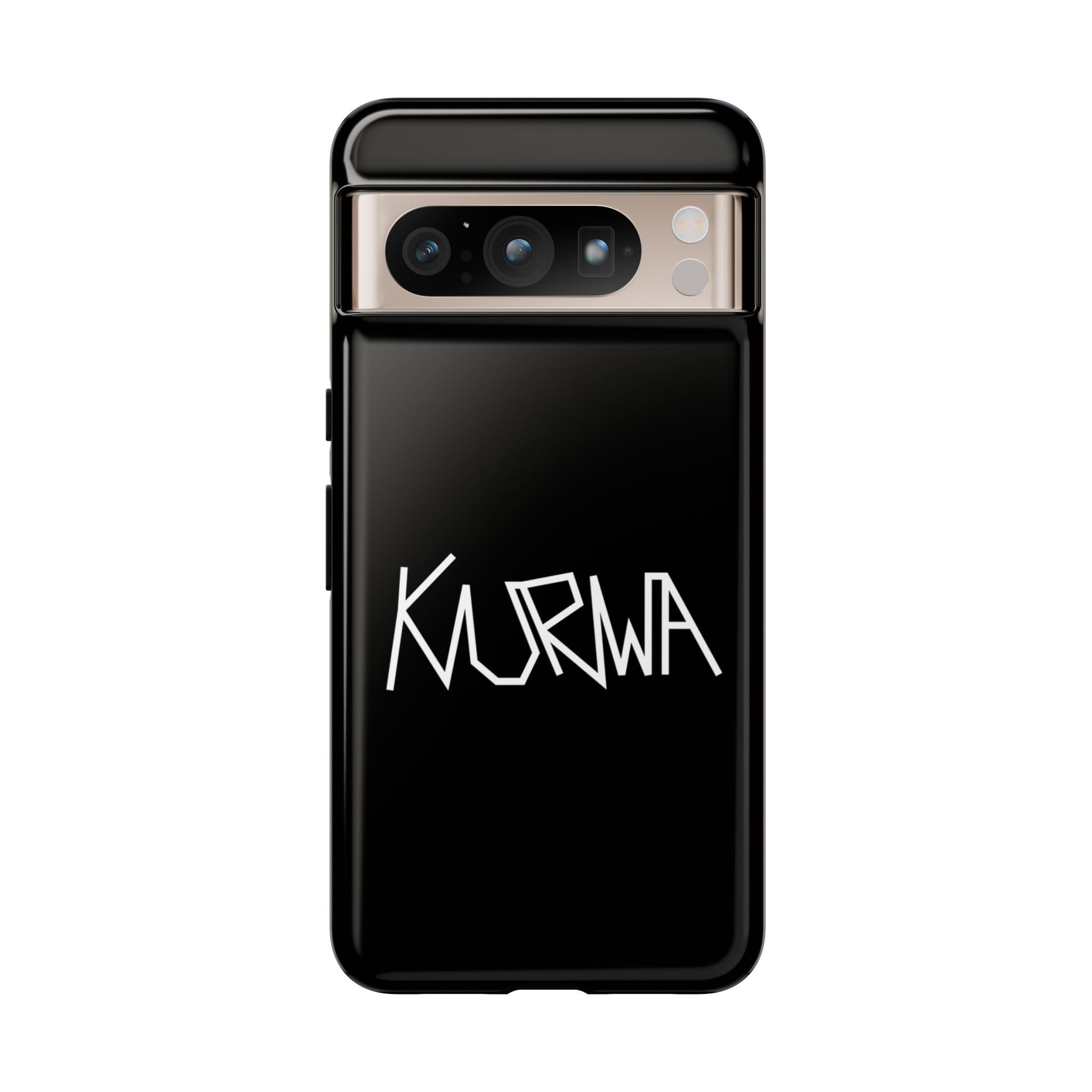 Etui na telefon - minimalistyczne czarne etui „KURWA” w stylu graffiti