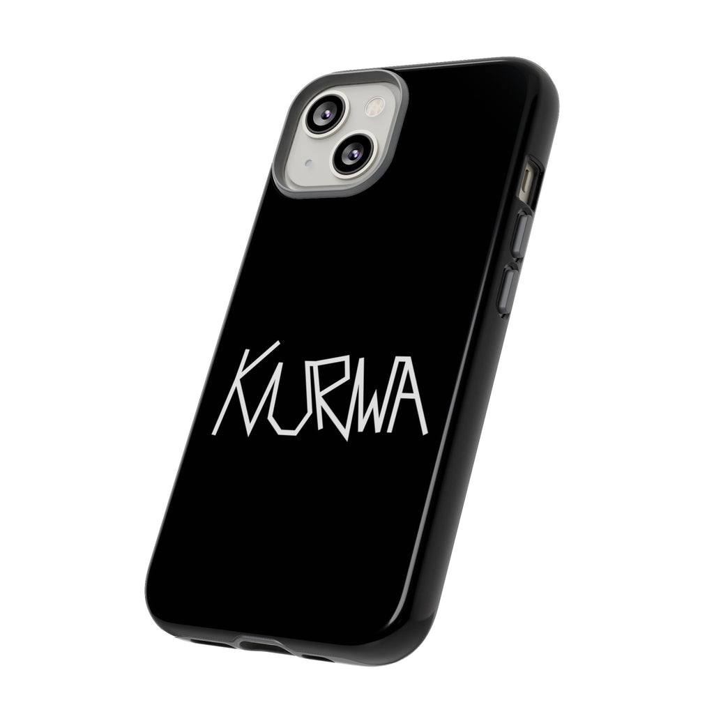 Etui na telefon - minimalistyczne czarne etui „KURWA” w stylu graffiti