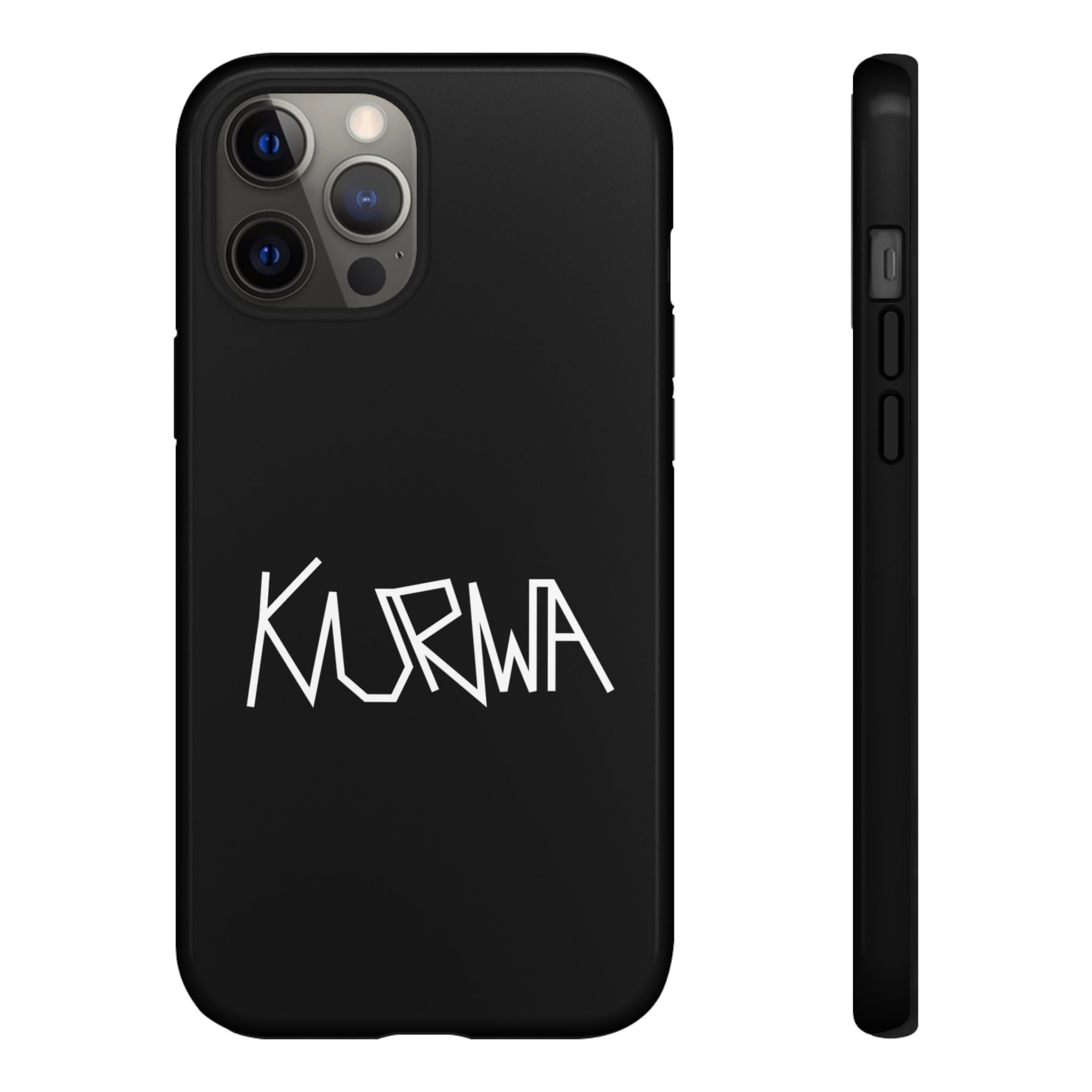 Etui na telefon - minimalistyczne czarne etui „KURWA” w stylu graffiti