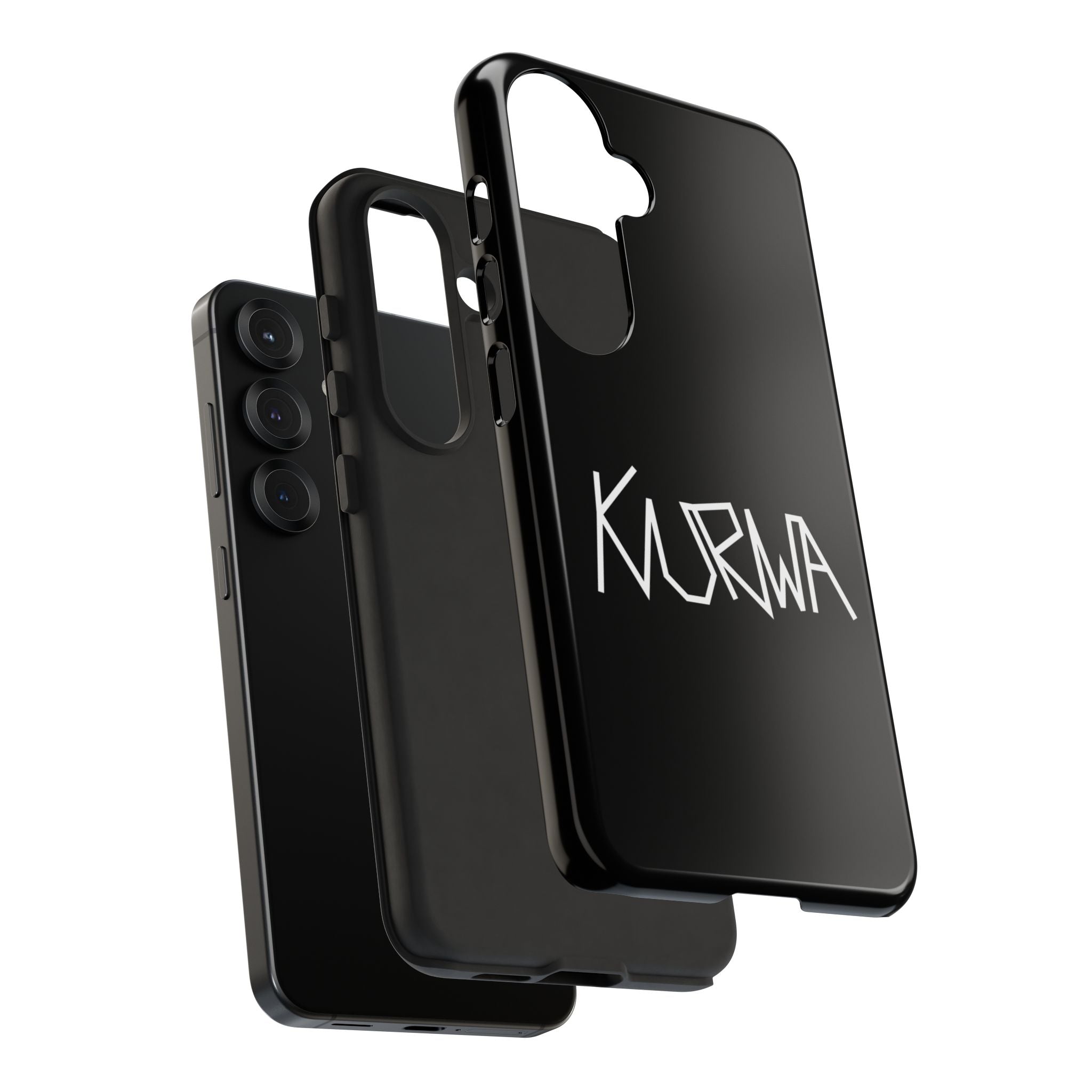 Etui na telefon - minimalistyczne czarne etui „KURWA” w stylu graffiti