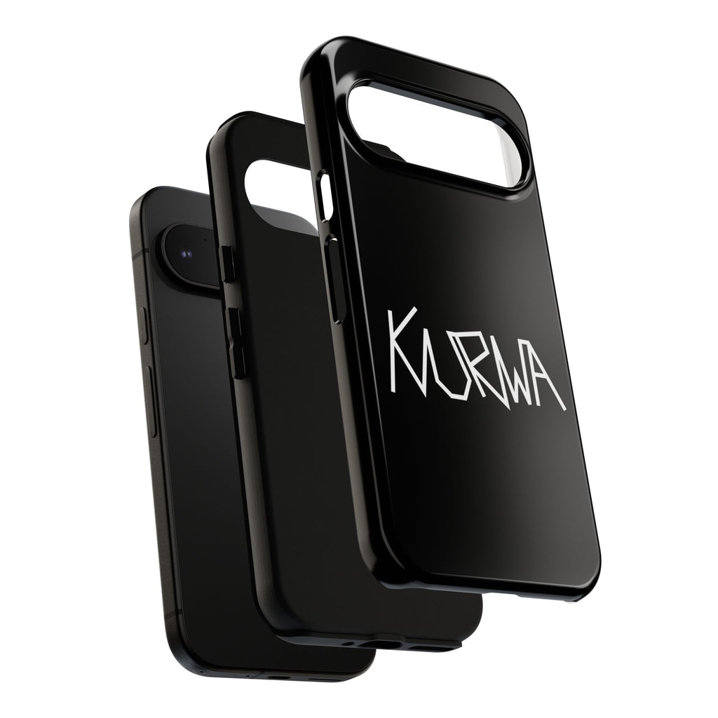 Etui na telefon - minimalistyczne czarne etui „KURWA” w stylu graffiti