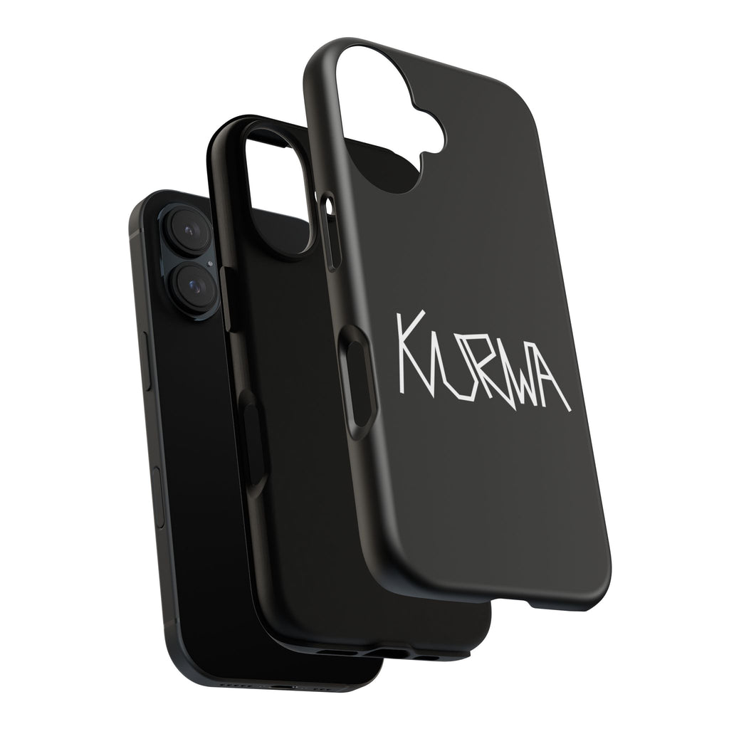 Etui na telefon - minimalistyczne czarne etui „KURWA” w stylu graffiti