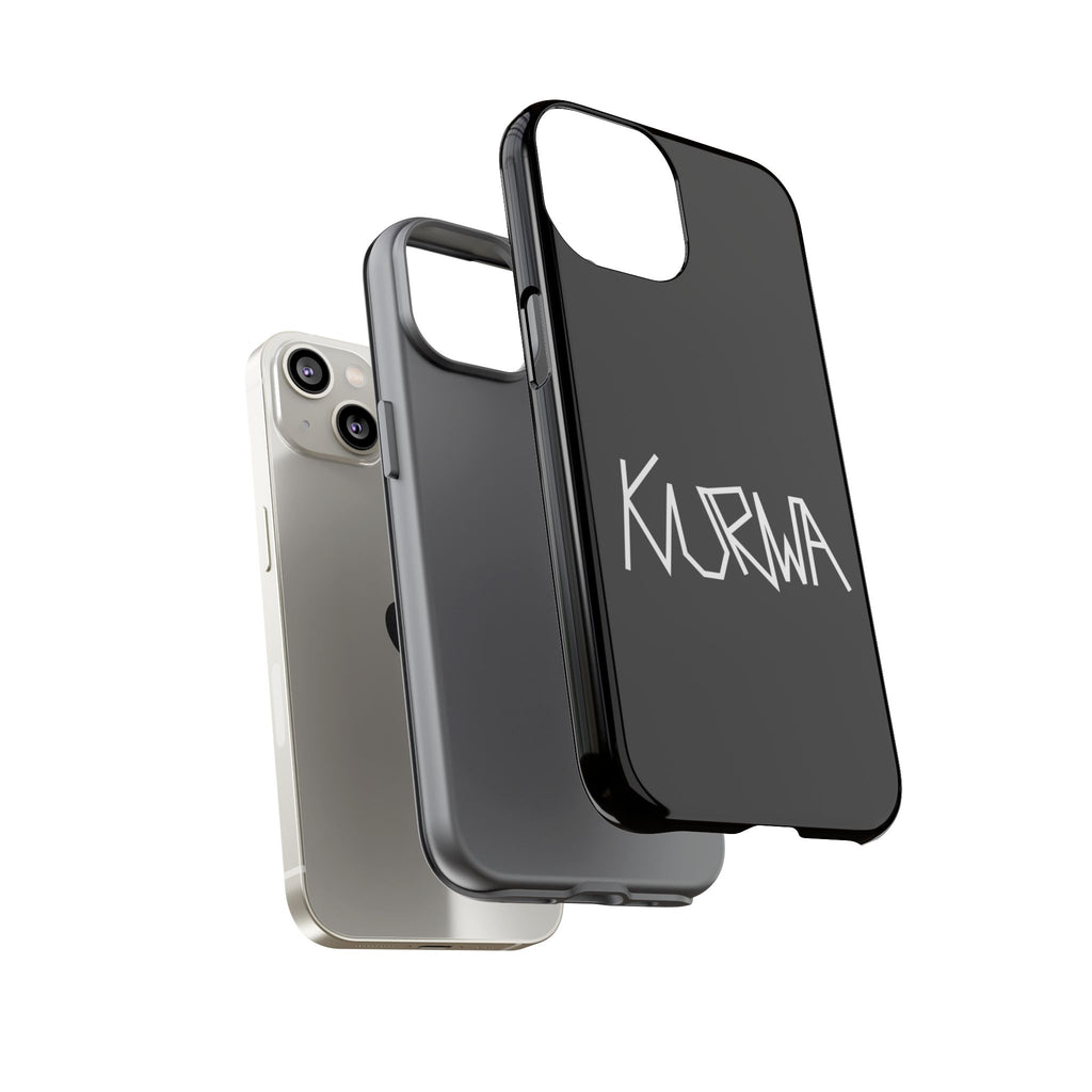 Etui na telefon - minimalistyczne czarne etui „KURWA” w stylu graffiti