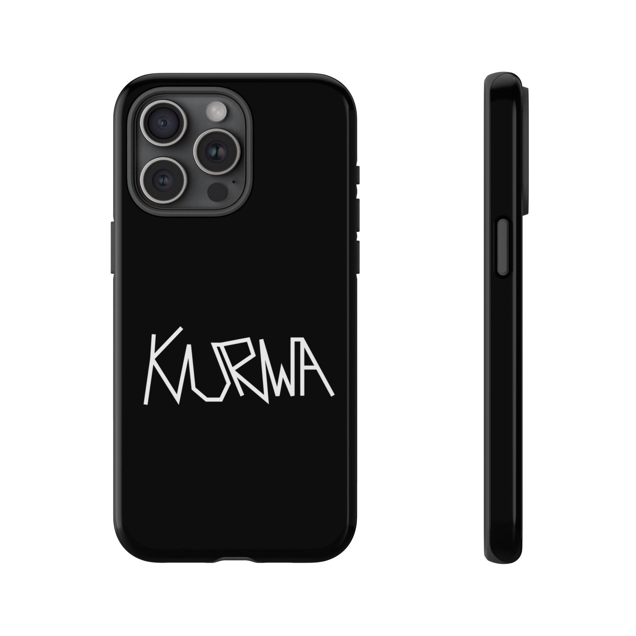 Etui na telefon - minimalistyczne czarne etui „KURWA” w stylu graffiti