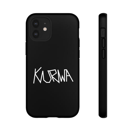 Etui na telefon - minimalistyczne czarne etui „KURWA” w stylu graffiti