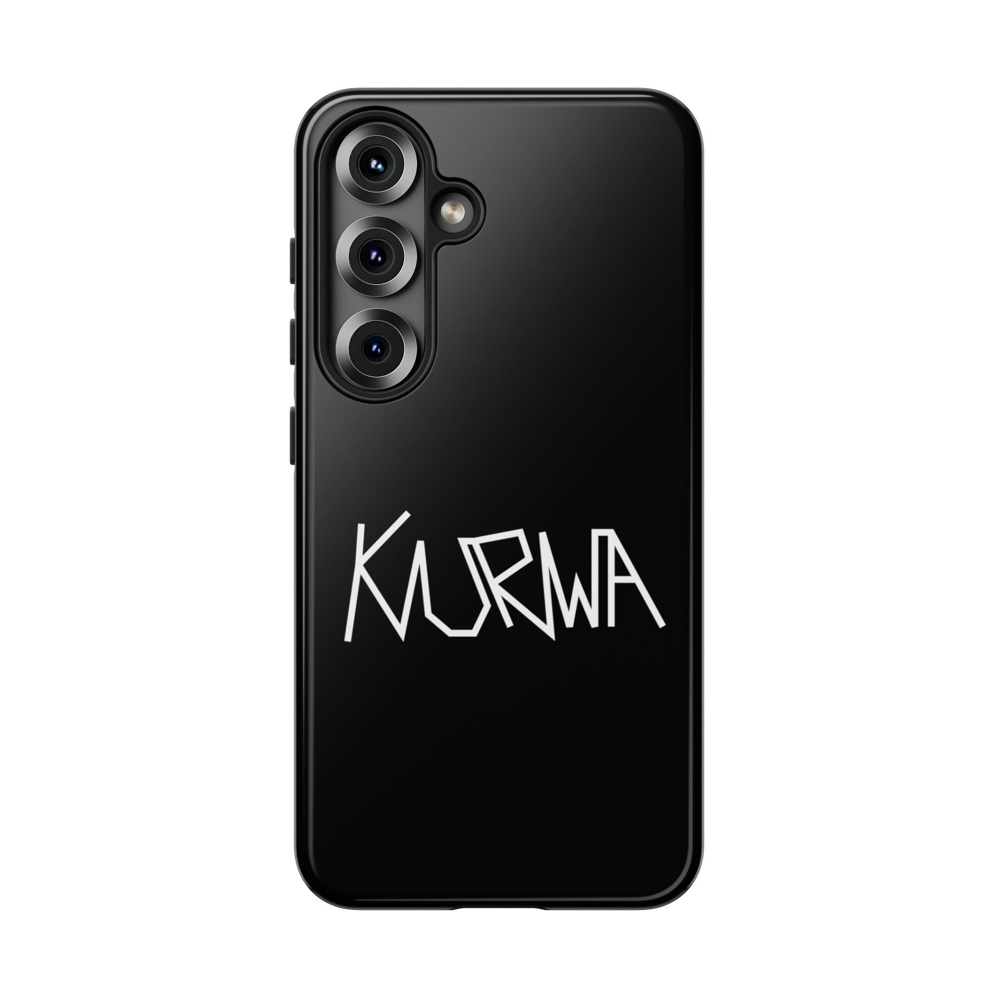 Etui na telefon - minimalistyczne czarne etui „KURWA” w stylu graffiti
