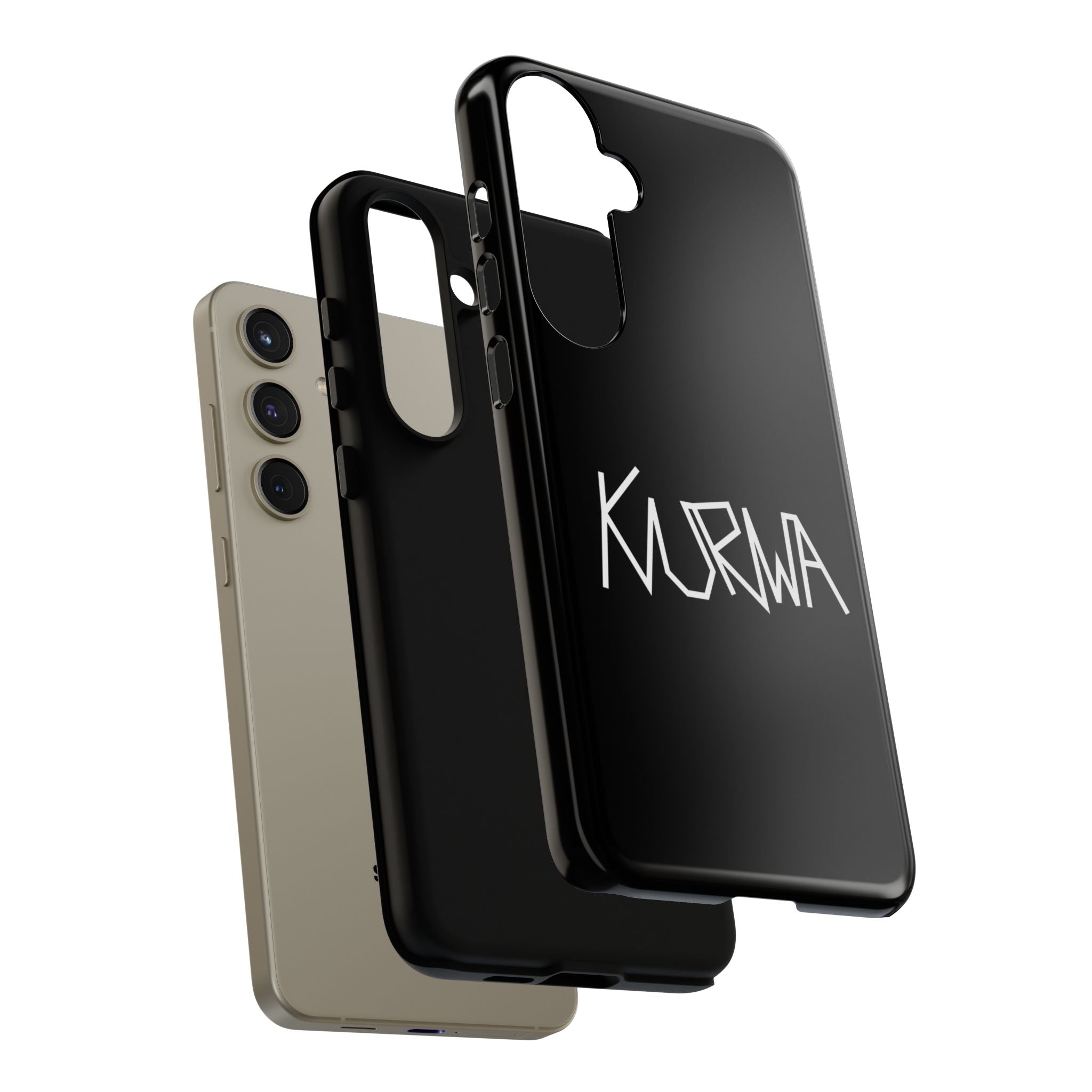 Etui na telefon - minimalistyczne czarne etui „KURWA” w stylu graffiti