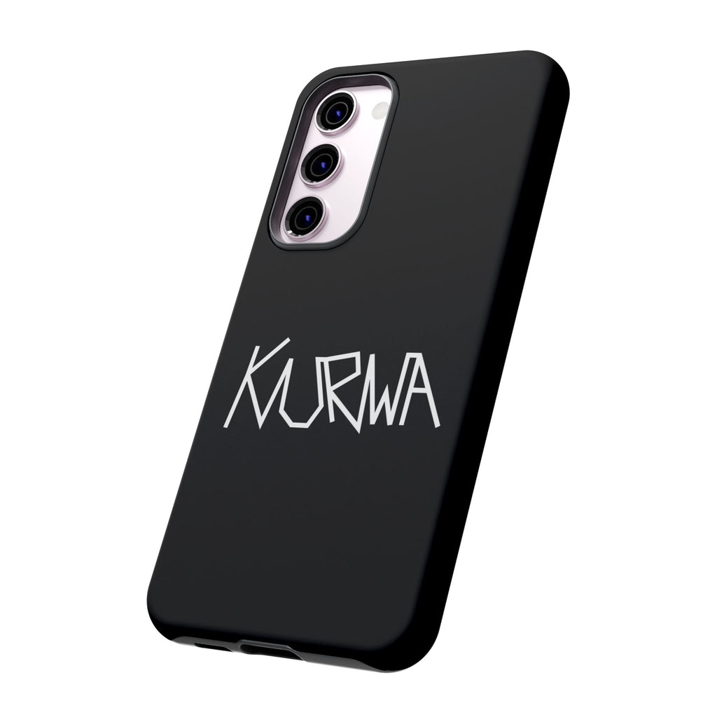 Etui na telefon - minimalistyczne czarne etui „KURWA” w stylu graffiti